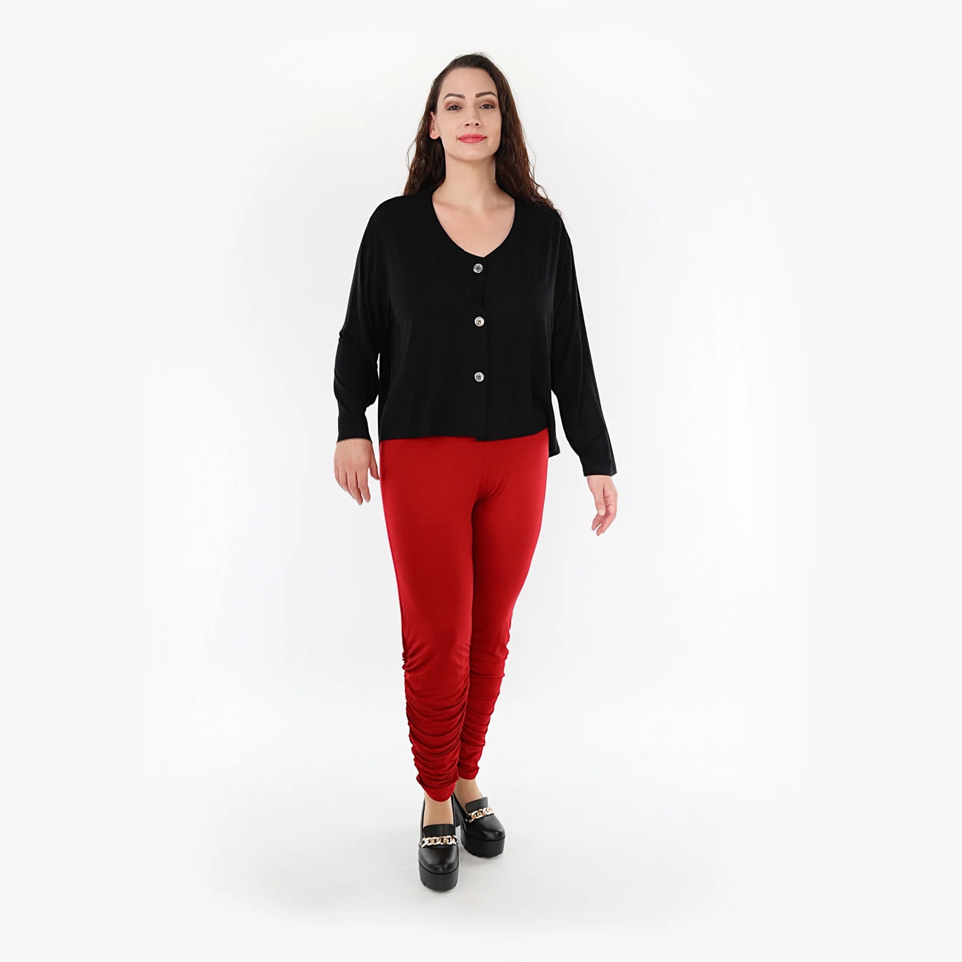 Geraffte Leggings von AKH Fashion aus Viskose, 1233.06580, Bordeaux, Schick, Modern