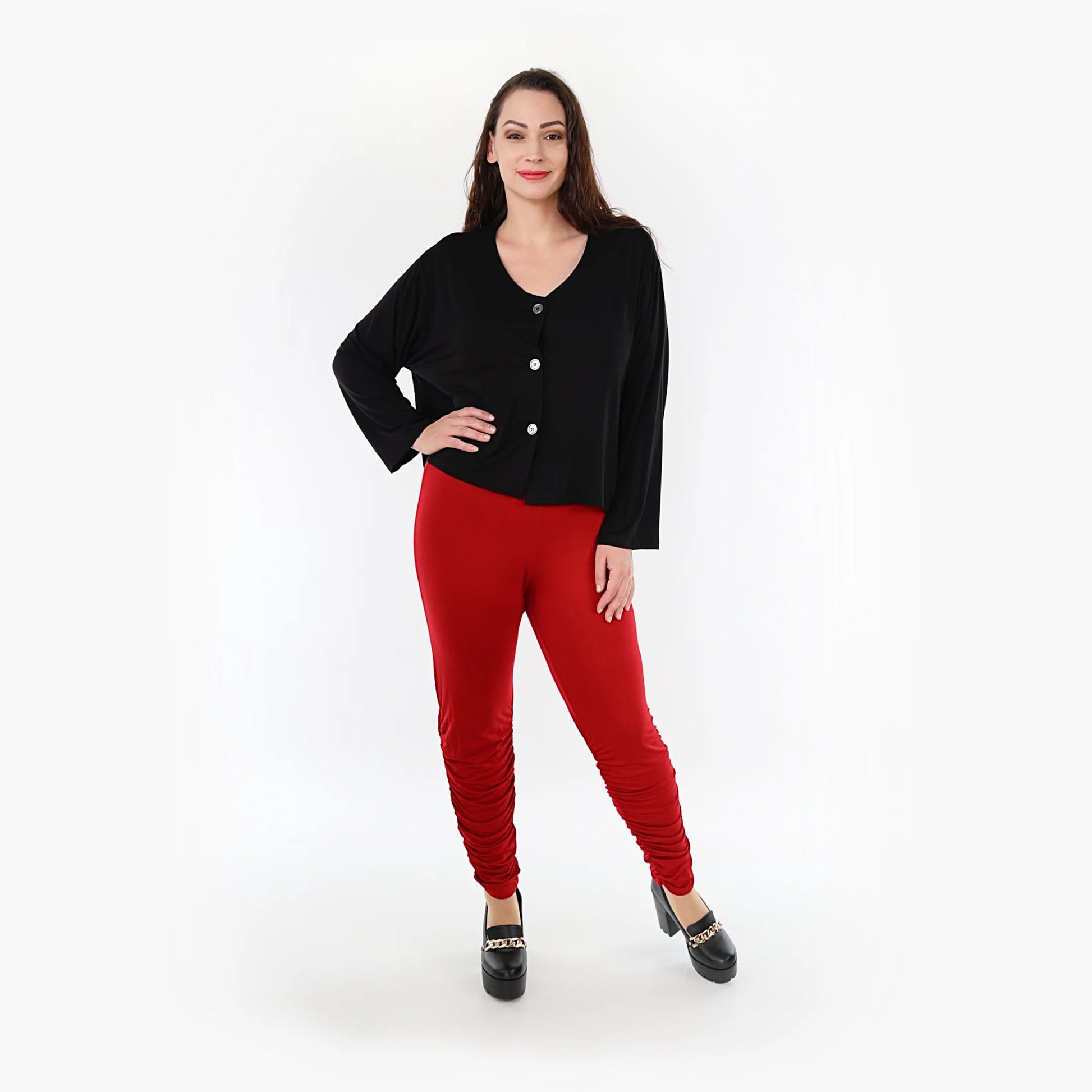Geraffte Leggings von AKH Fashion aus Viskose, 1233.06580, Bordeaux, Schick, Modern