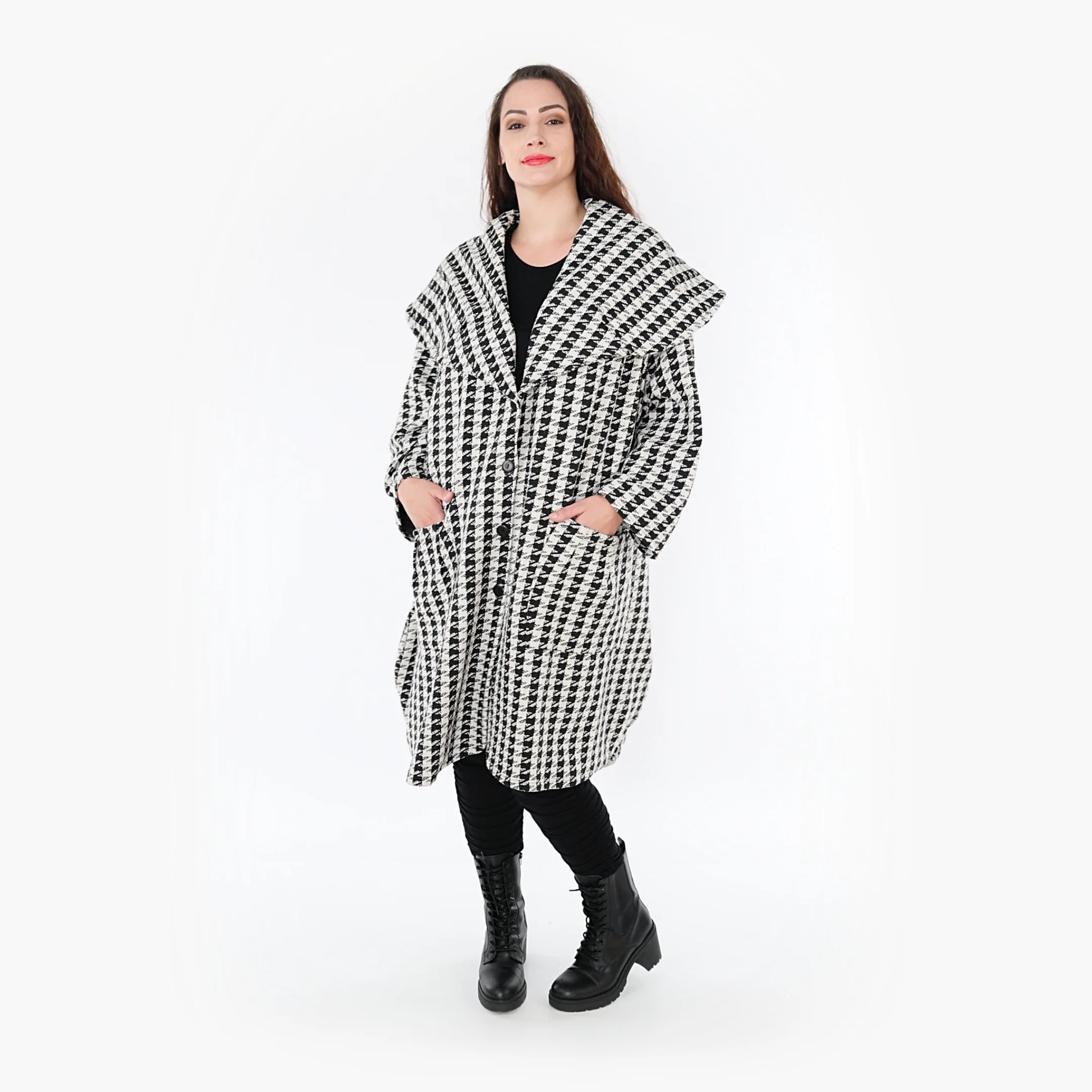 Ballonmantel von AKH Fashion aus Baumwolle, 1364.01776, Weiß-Schwarz, Schick, Modern
