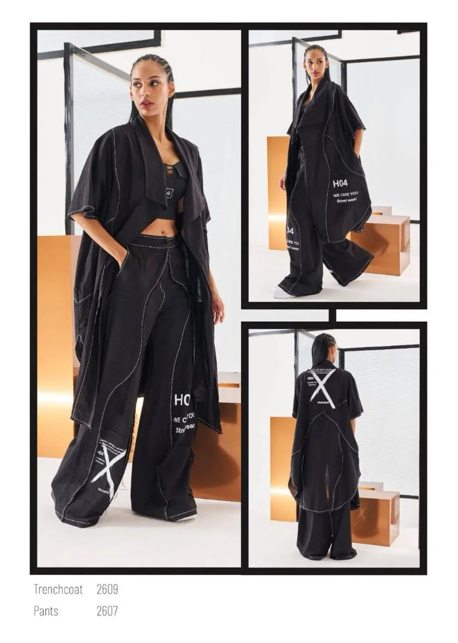 H4 Fashion Mantel in gerundeter Form, aus Baumwolle, 2609, Schwarz, Buchstaben, Schick