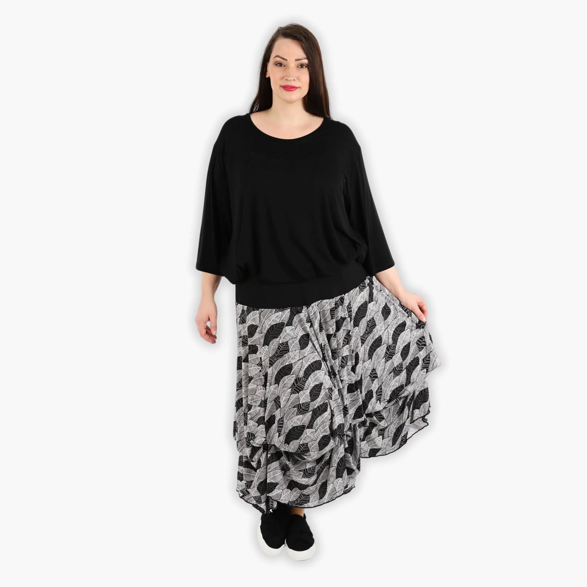 Ballonrock von AKH Fashion aus Viskose, 1287.07559, Schwarz-Weiß, Blumen, Schick, Modern