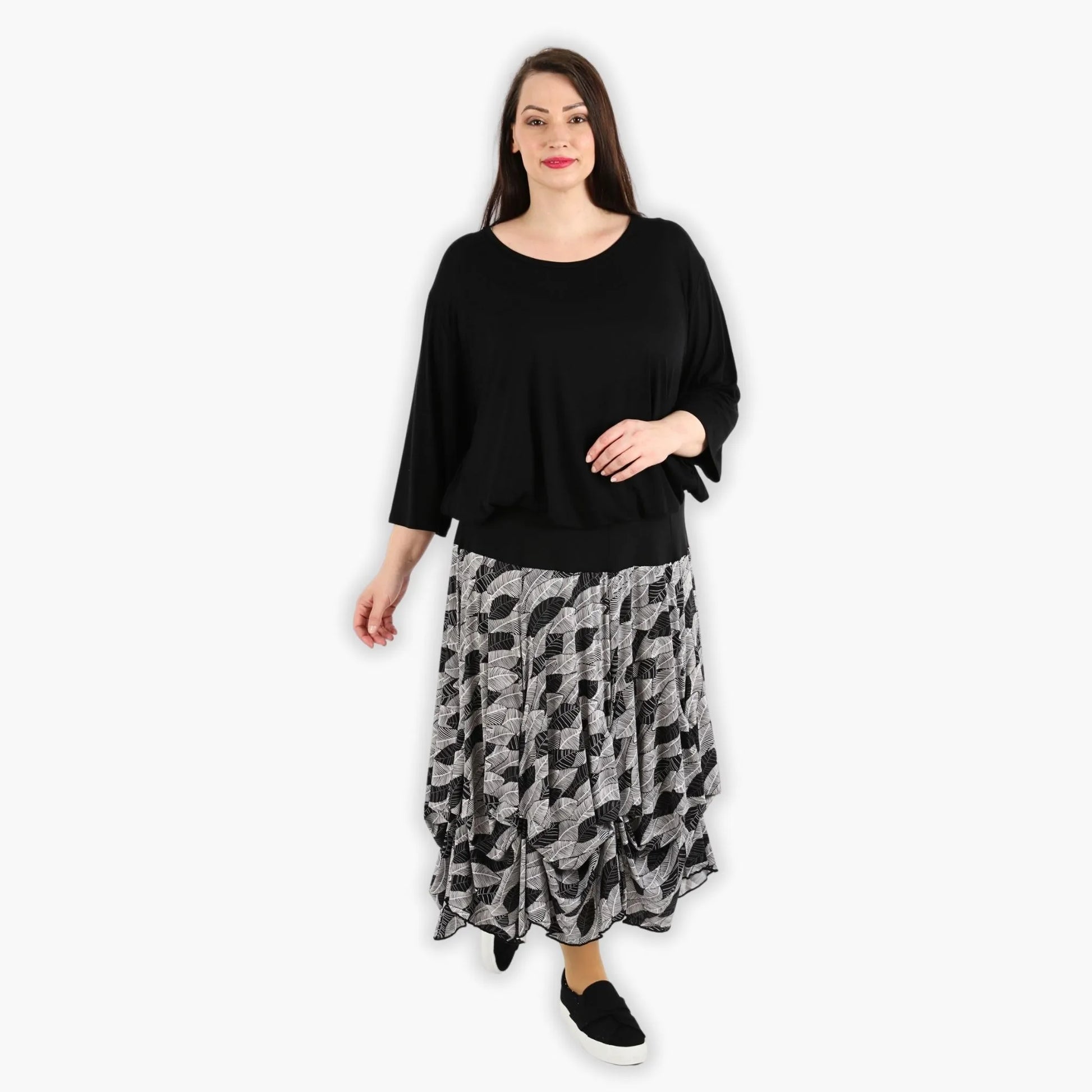 Ballonrock von AKH Fashion aus Viskose, 1287.07559, Schwarz-Weiß, Blumen, Schick, Modern