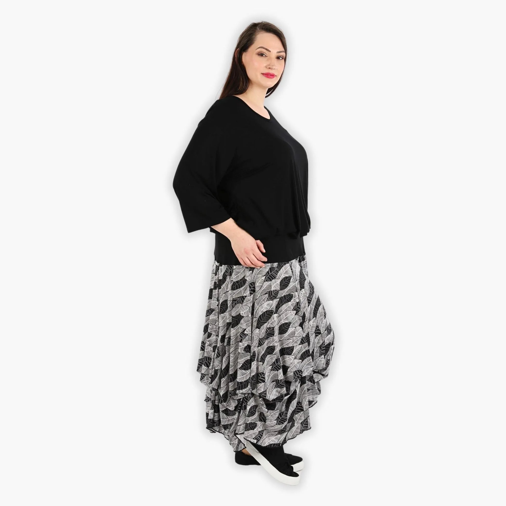 Ballonrock von AKH Fashion aus Viskose, 1287.07559, Schwarz-Weiß, Blumen, Schick, Modern