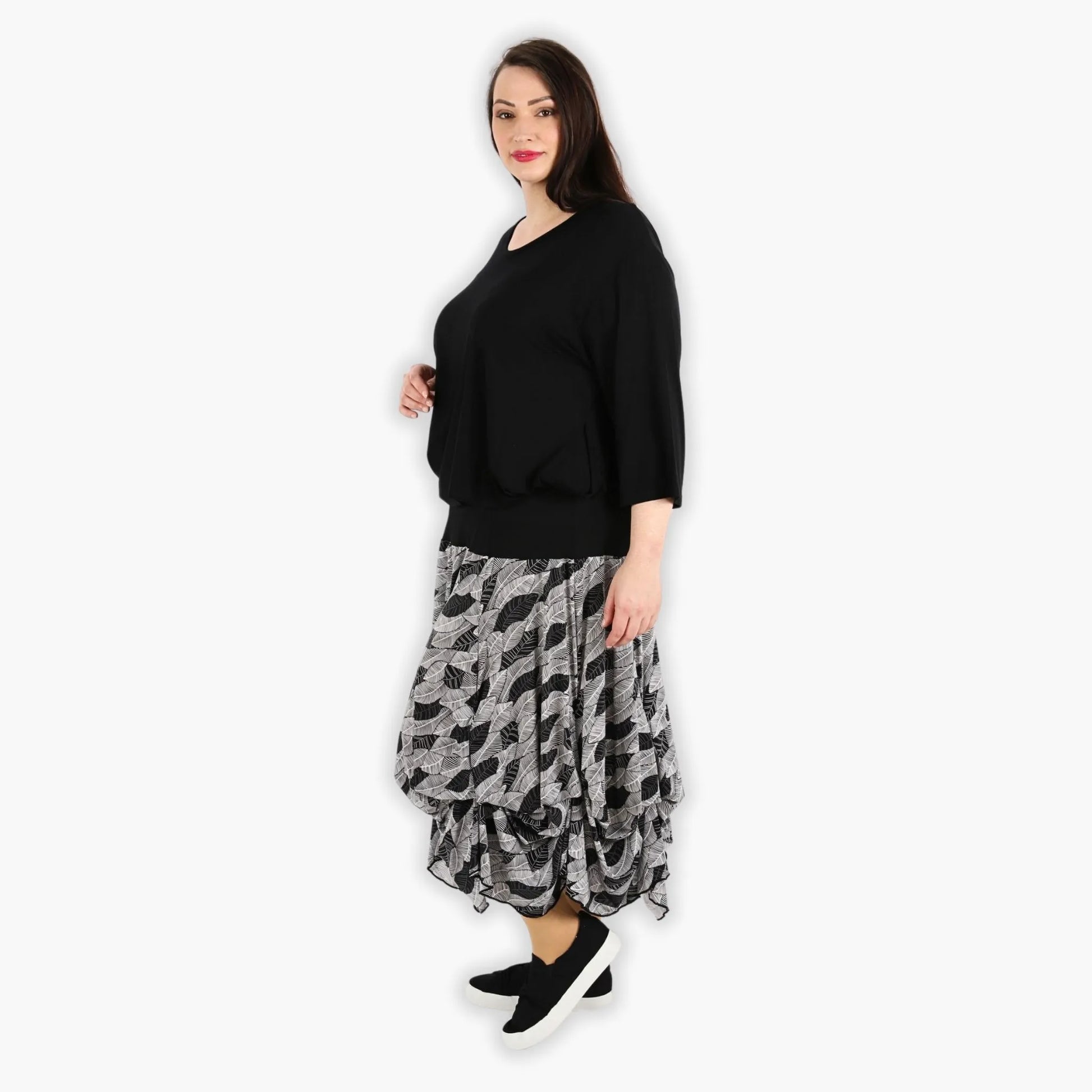 Ballonrock von AKH Fashion aus Viskose, 1287.07559, Schwarz-Weiß, Blumen, Schick, Modern