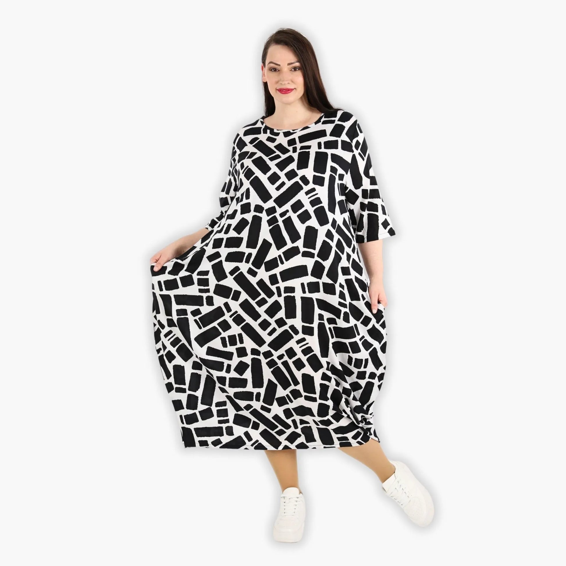Ballonkleid von AKH Fashion aus Viskose, 1299.01926, Schwarz-Weiß, Schick, Modern, Bequem