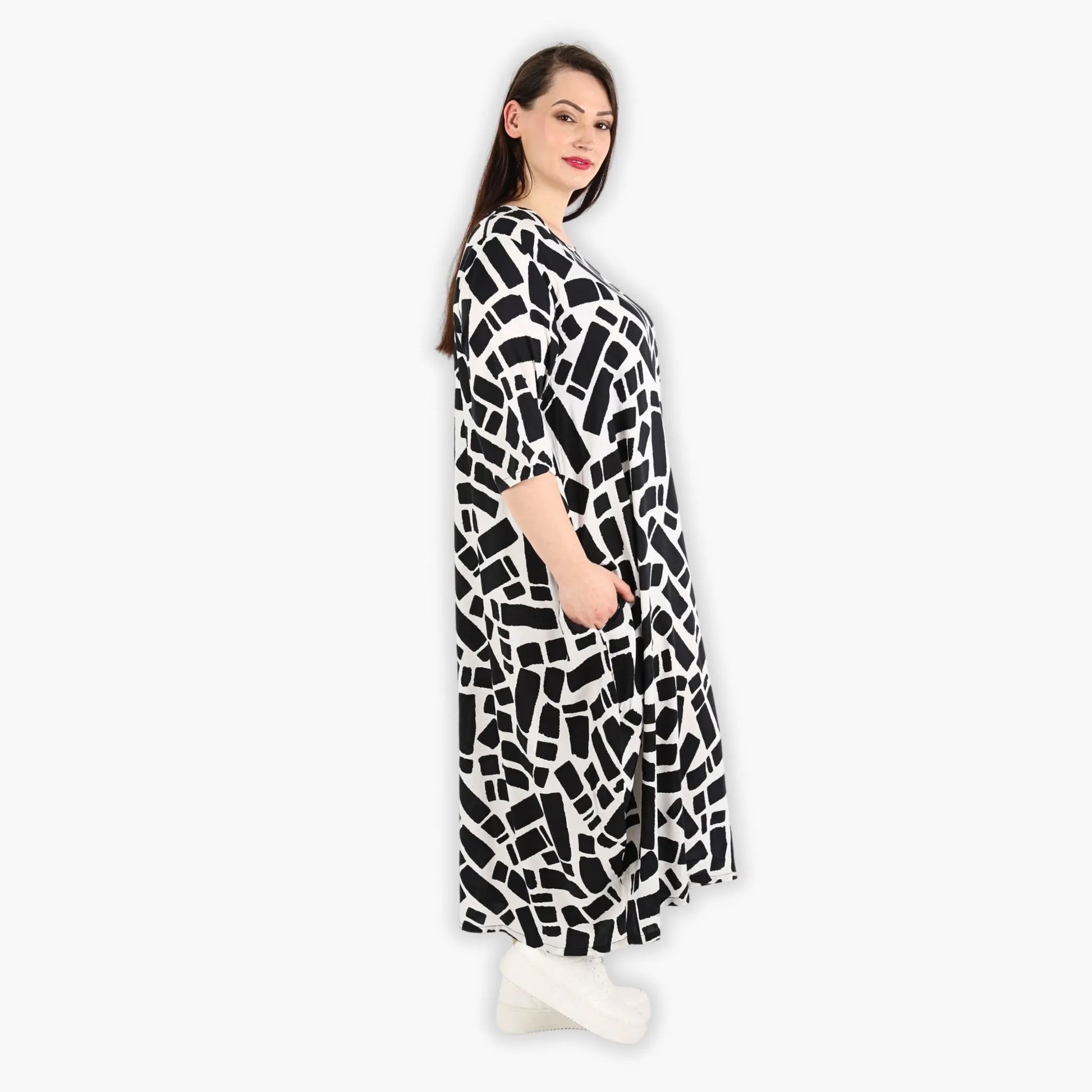 Ballonkleid von AKH Fashion aus Viskose, 1299.01926, Schwarz-Weiß, Schick, Modern, Bequem