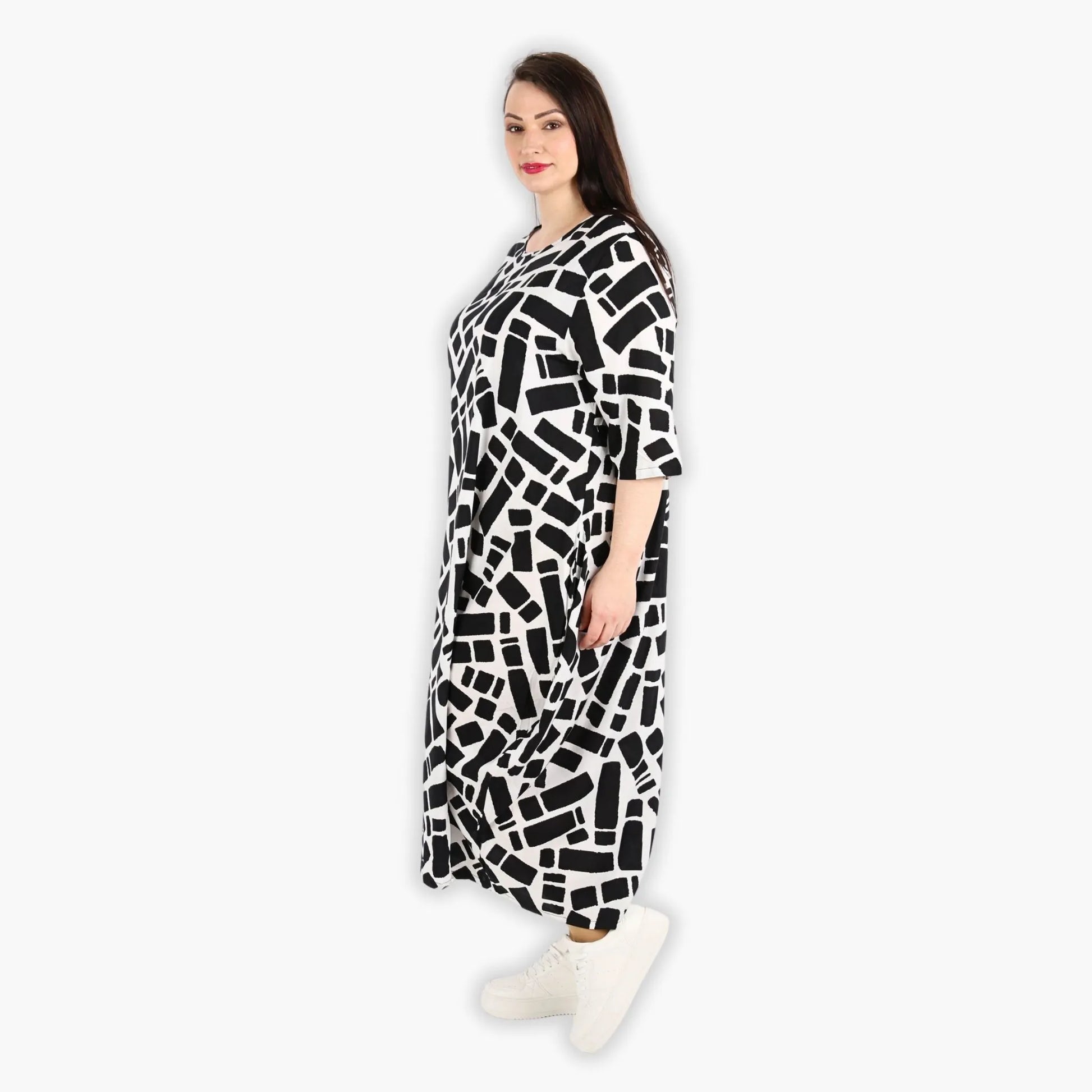Ballonkleid von AKH Fashion aus Viskose, 1299.01926, Schwarz-Weiß, Schick, Modern, Bequem
