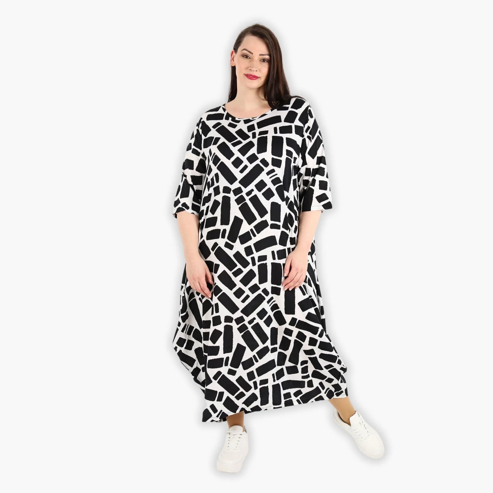 Ballonkleid von AKH Fashion aus Viskose, 1299.01926, Schwarz-Weiß, Schick, Modern, Bequem