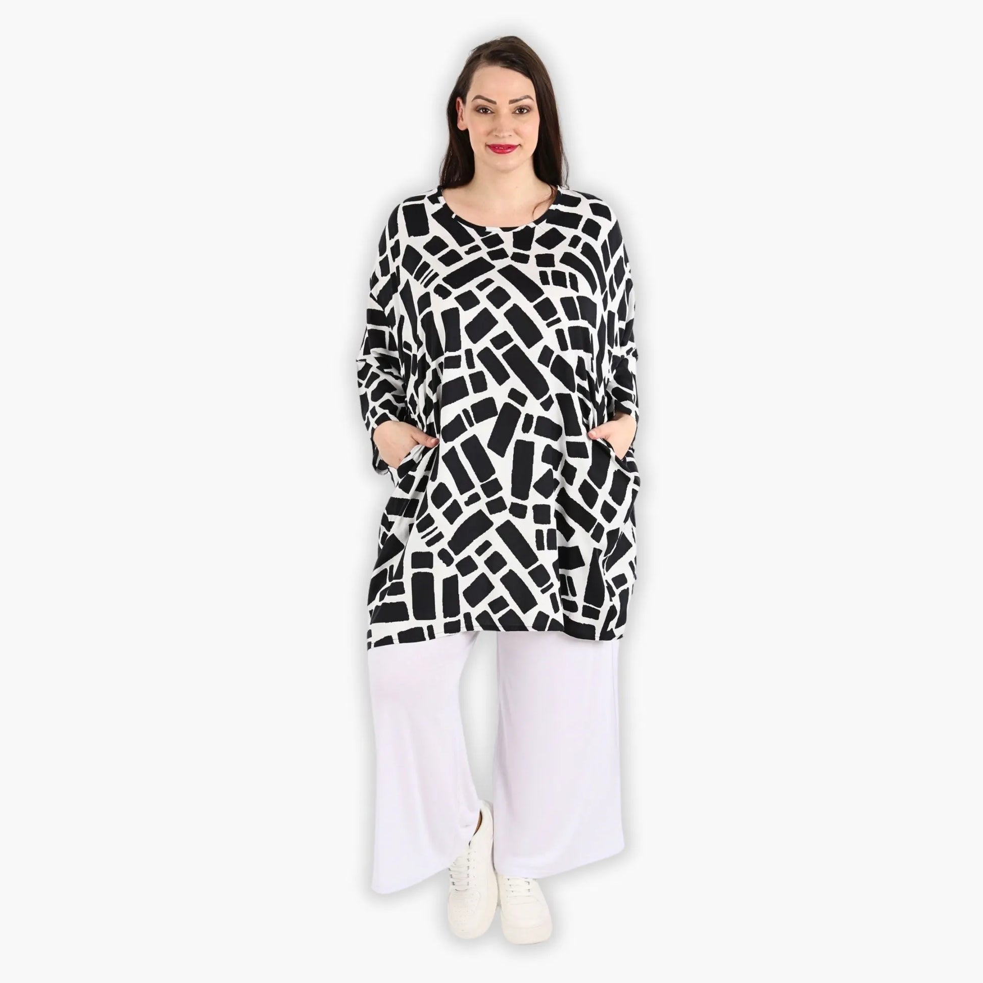 AKH Fashion Bigshirt in gerader Form, aus Viskose, 1299.06909, Schwarz-Weiß, Schick, Modern