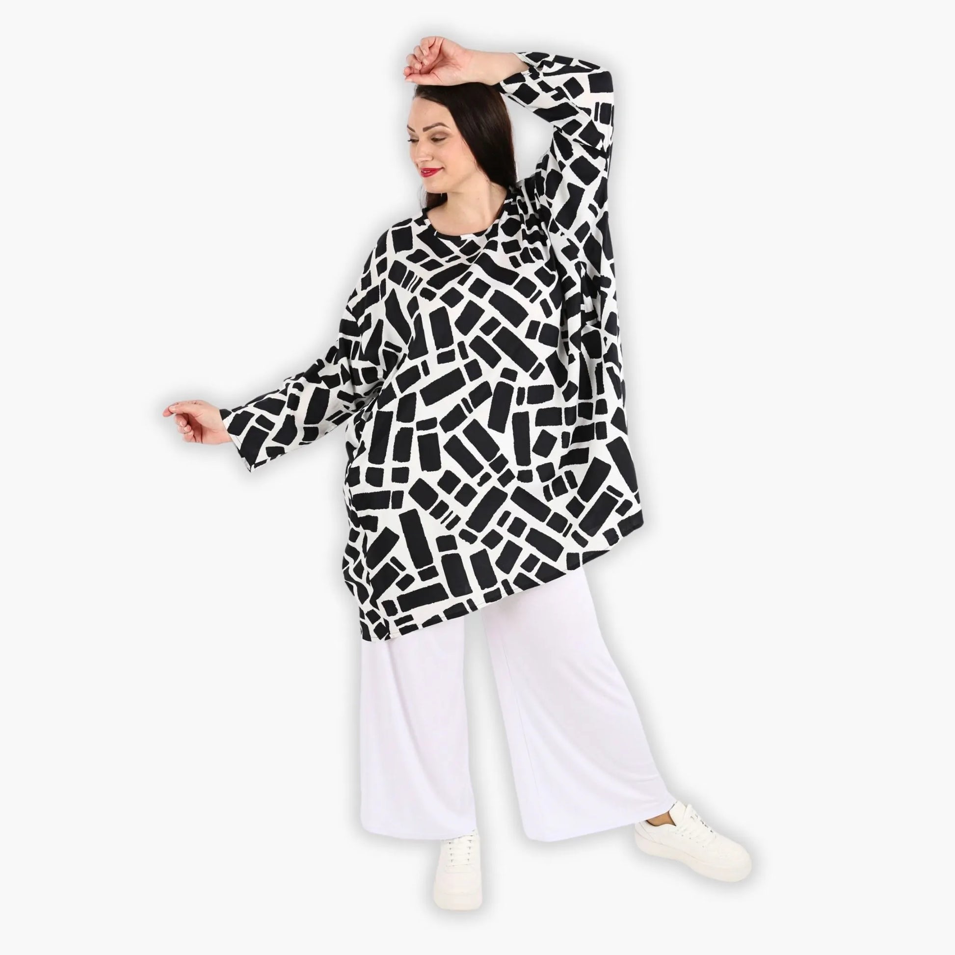 AKH Fashion Bigshirt in gerader Form, aus Viskose, 1299.06909, Schwarz-Weiß, Schick, Modern