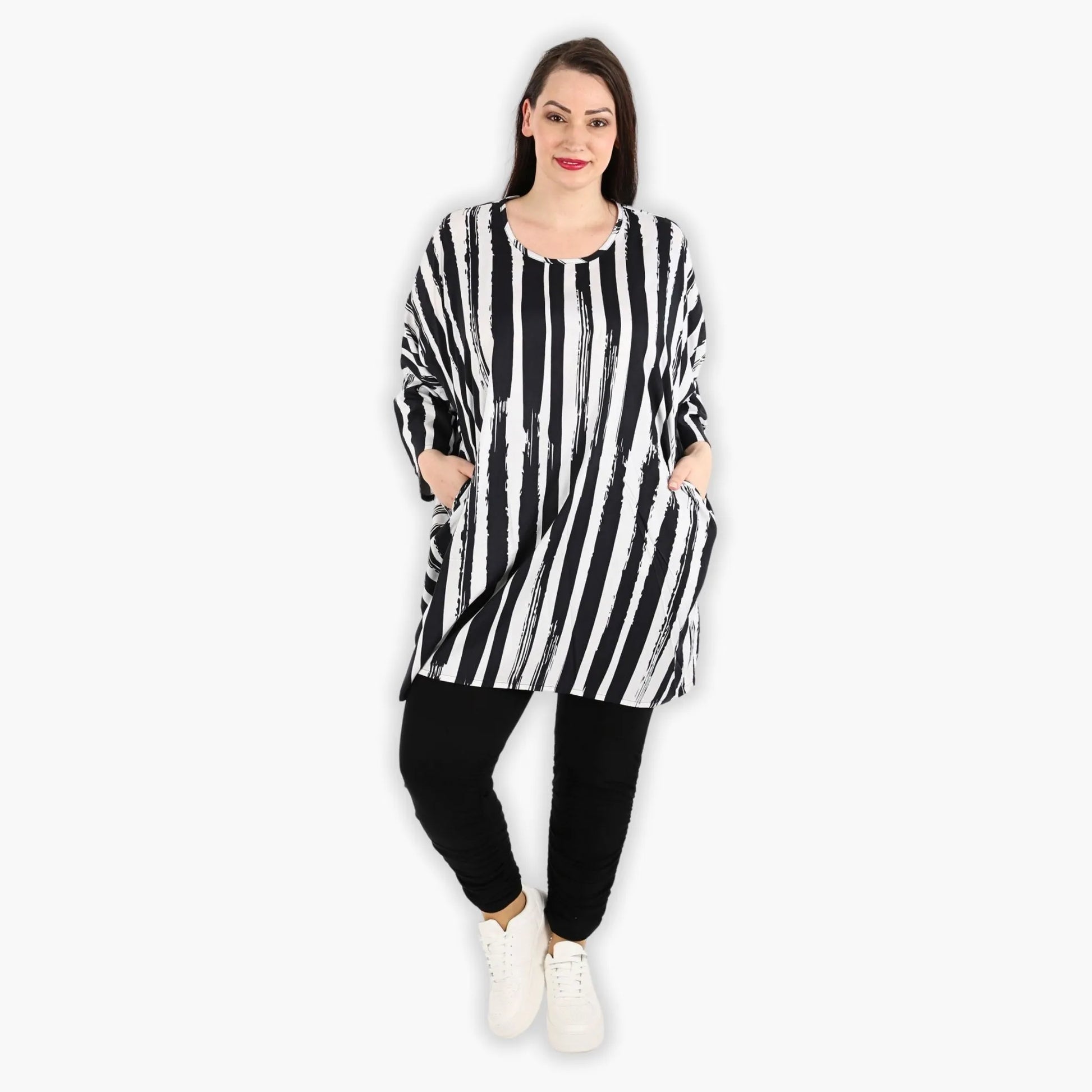 AKH Fashion Bigshirt in gerader Form, aus Viskose, 1300.06909, Schwarz-Weiß, Schick, Modern