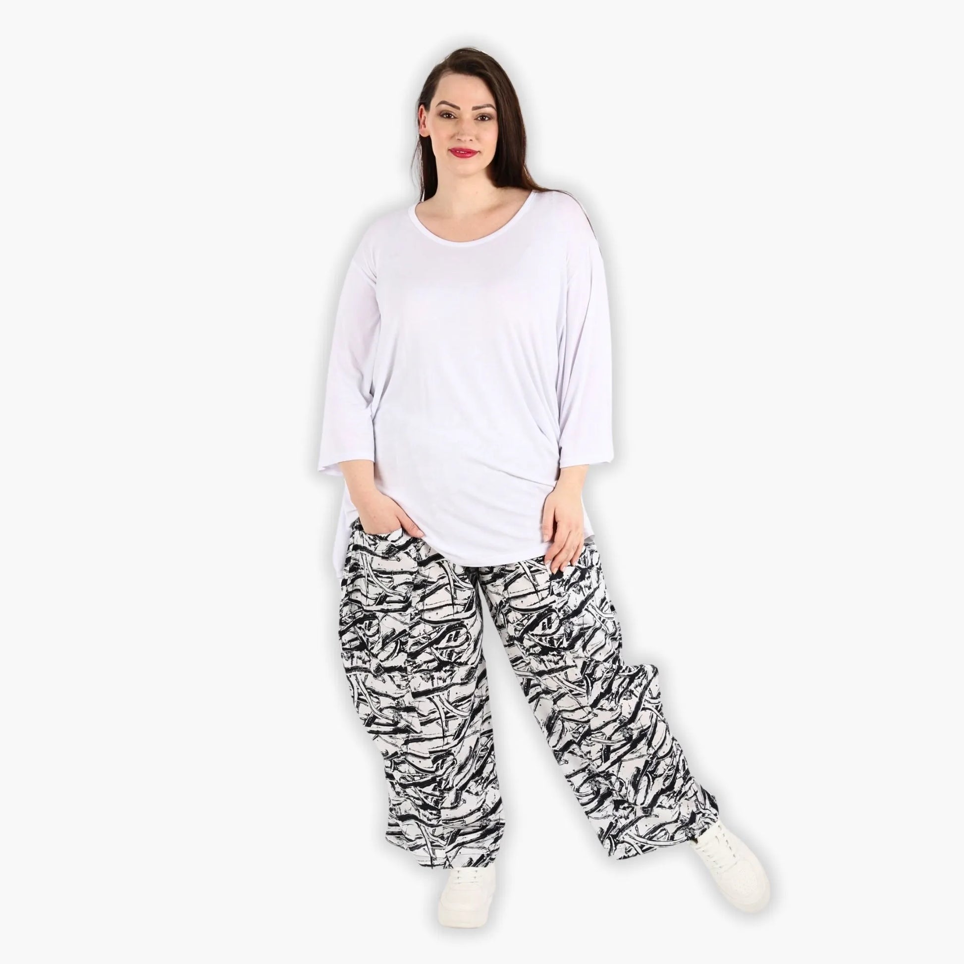 Ballonhose von AKH Fashion aus Viskose, 1301.08069, Schwarz-Weiß, Schick, Modern, Bequem