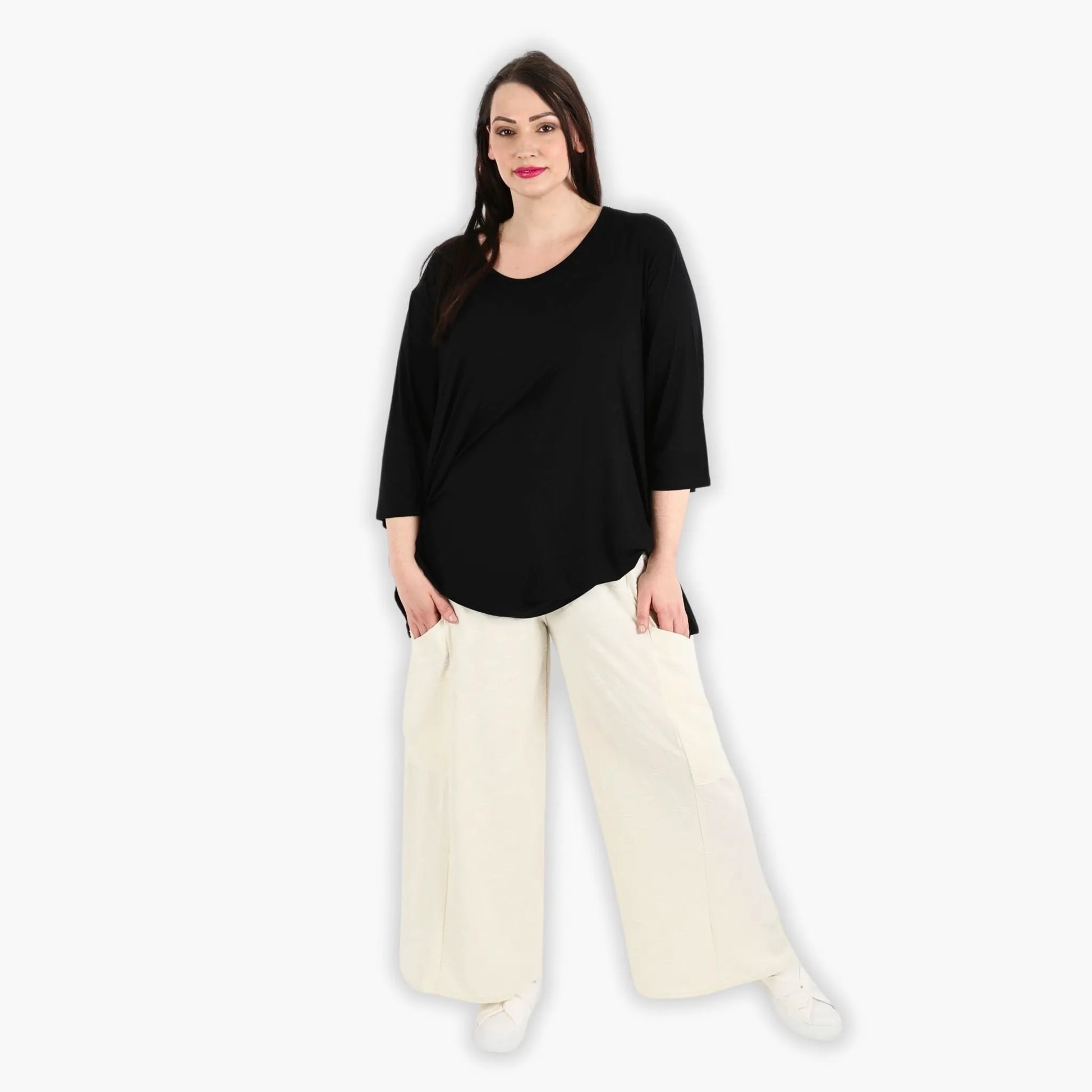 AKH Fashion Hose in gerader Form, aus Materialmix, 1303.06710, Creme, Streifen, Schick