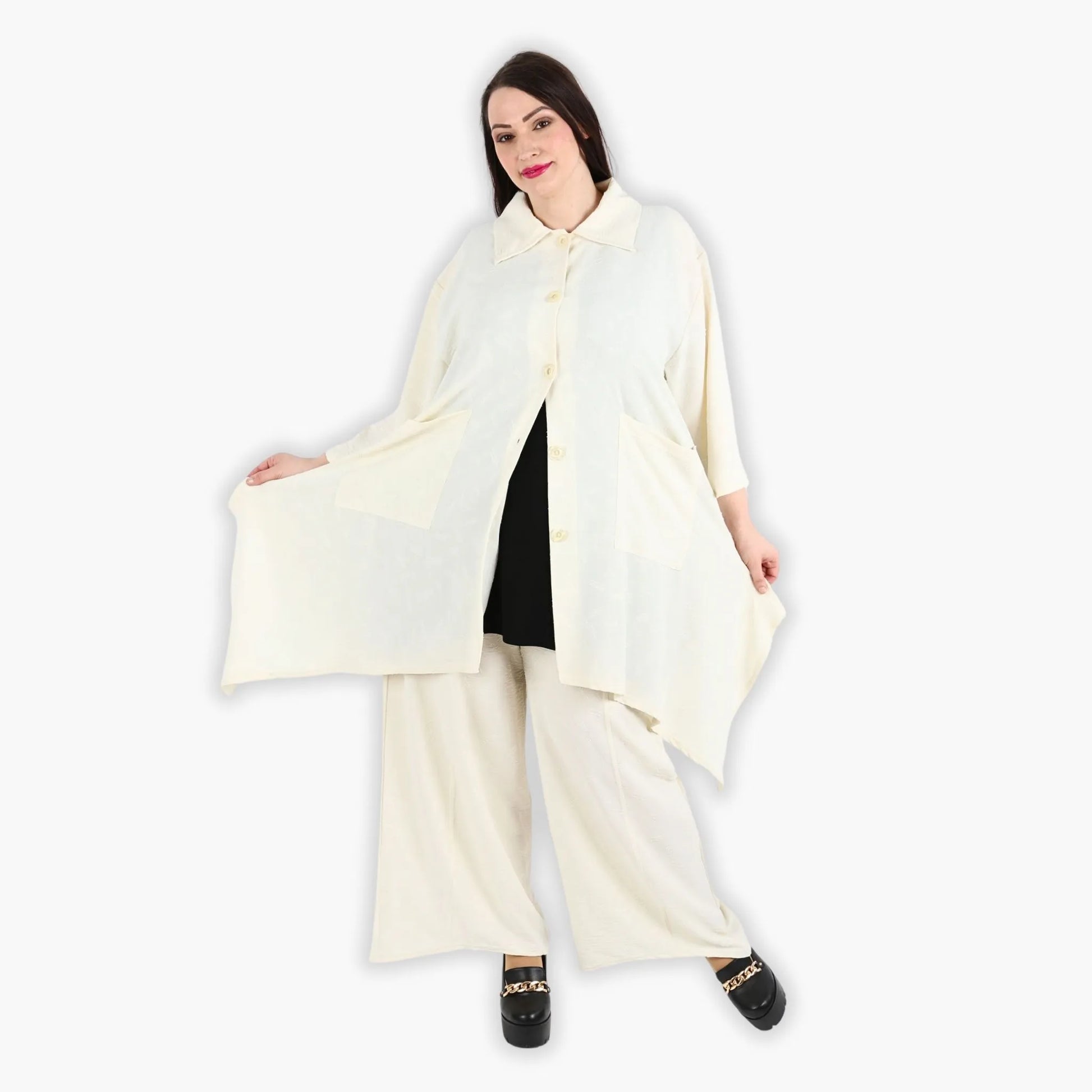 A-Form Jacke von AKH Fashion aus Materialmix, 1303.06935, Creme, Streifen, Schick, Modern