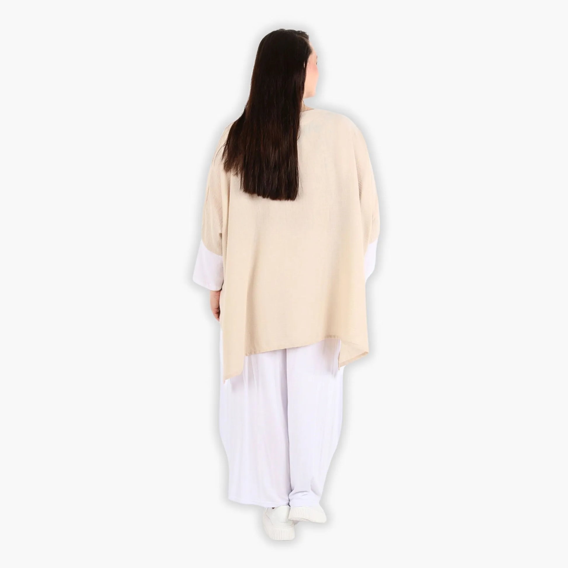 A-Form Bigshirt von AKH Fashion aus Viskose, 1305.02413, Taupe-Weiß, Schick, Modern, Bequem