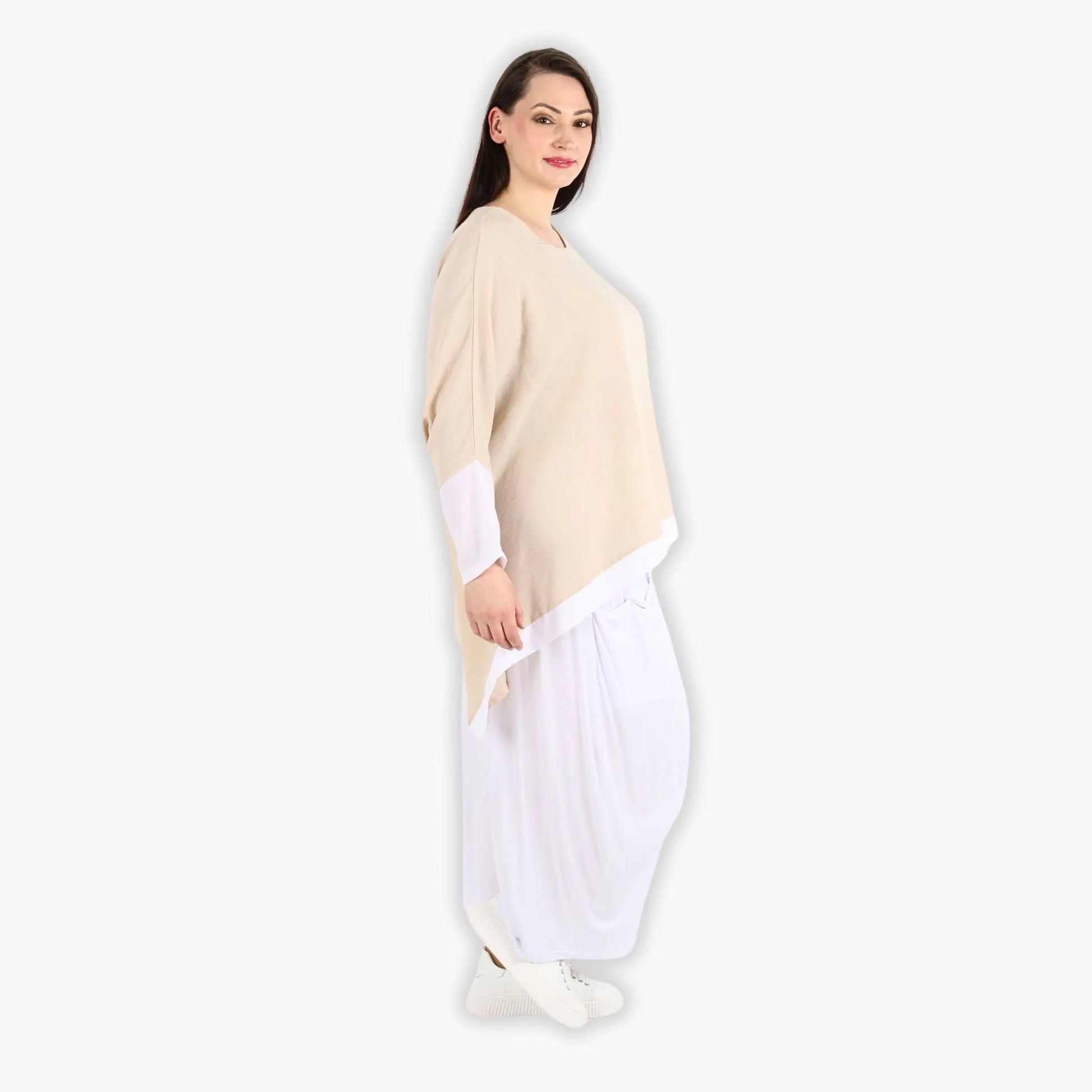 A-Form Bigshirt von AKH Fashion aus Viskose, 1305.02413, Taupe-Weiß, Schick, Modern, Bequem