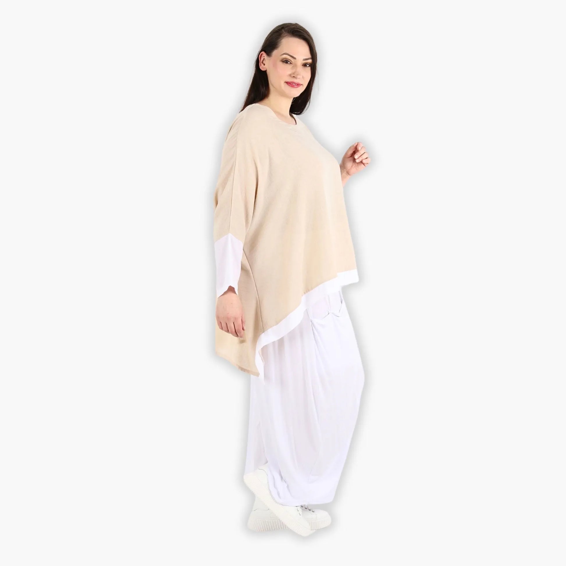 A-Form Bigshirt von AKH Fashion aus Viskose, 1305.02413, Taupe-Weiß, Schick, Modern, Bequem