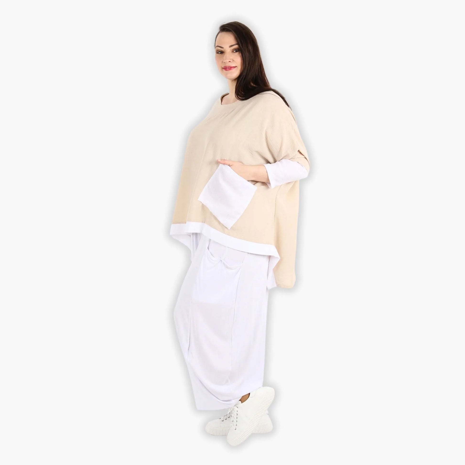 A-Form Bigshirt von AKH Fashion aus Viskose, 1305.02413, Taupe-Weiß, Schick, Modern, Bequem