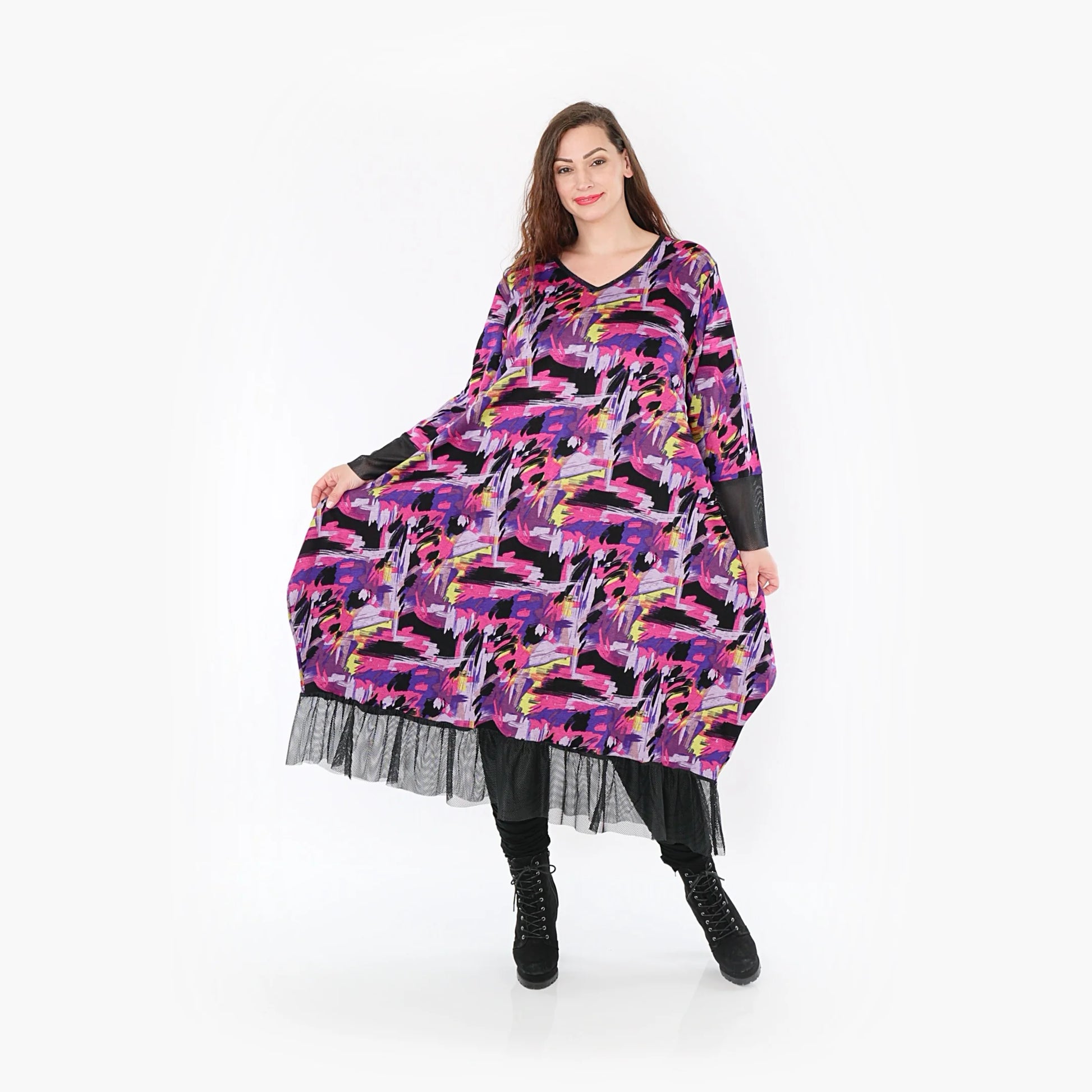 Ballonkleid von AKH Fashion aus Viskose, 1381.05909, Fuchsia, Grafik, Schick, Modern