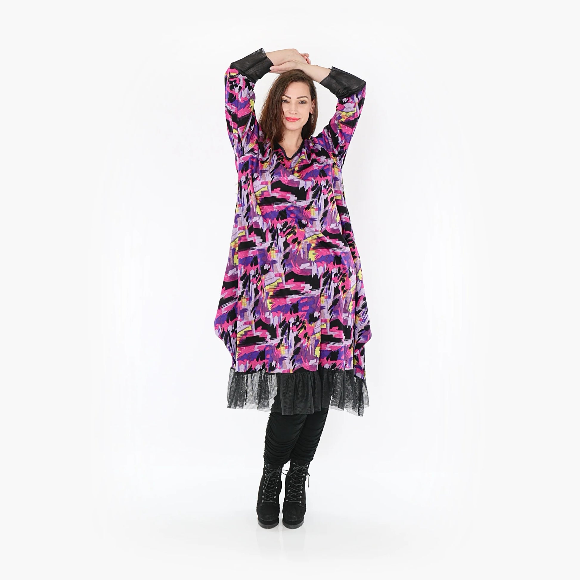 Ballonkleid von AKH Fashion aus Viskose, 1381.05909, Fuchsia, Grafik, Schick, Modern