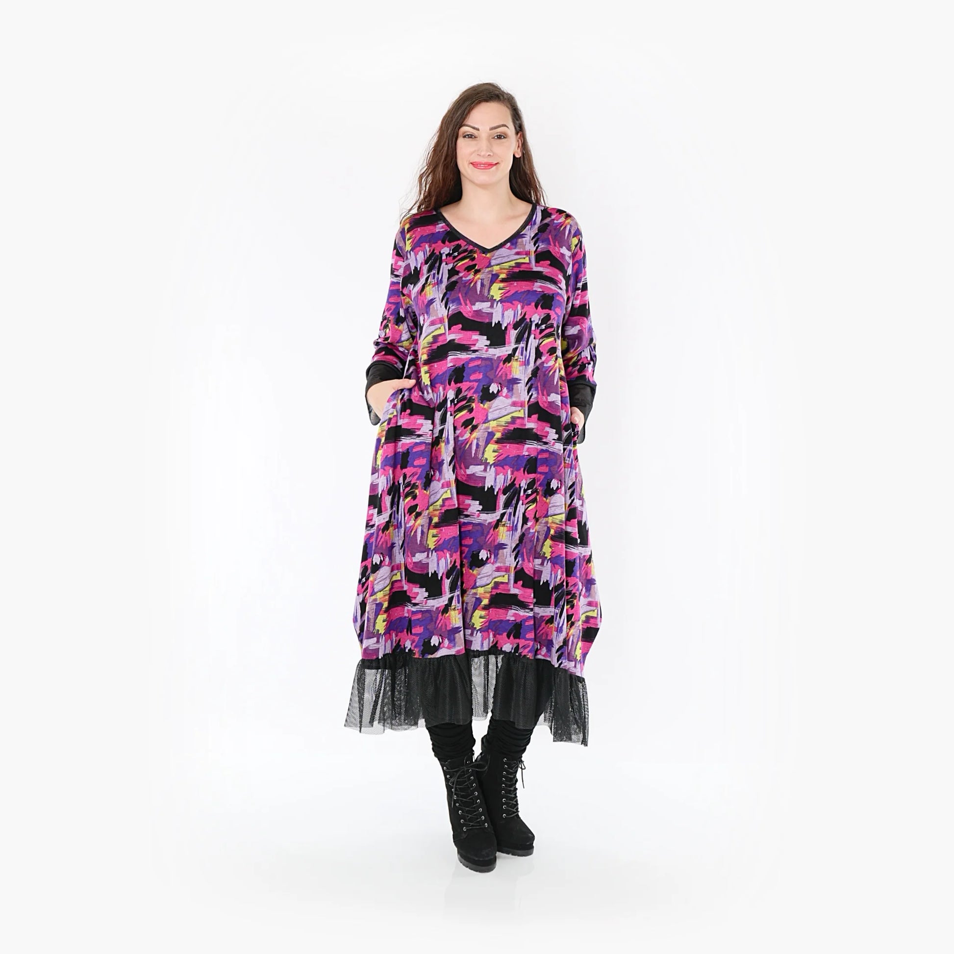 Ballonkleid von AKH Fashion aus Viskose, 1381.05909, Fuchsia, Grafik, Schick, Modern