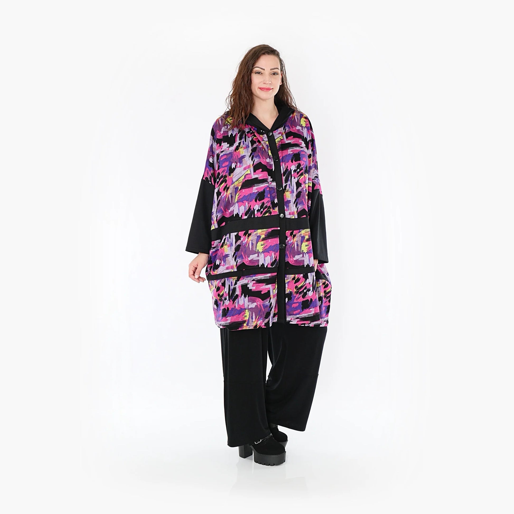 AKH Fashion Jacke in gerader Form, aus Viskose, 1381.06857, Fuchsia, Grafik, Schick