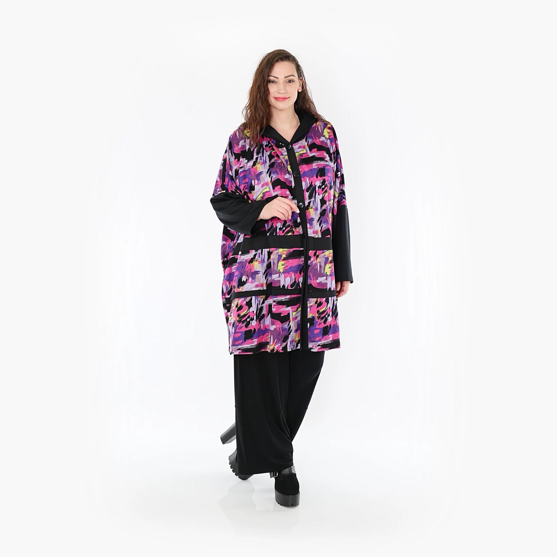 AKH Fashion Jacke in gerader Form, aus Viskose, 1381.06857, Fuchsia, Grafik, Schick