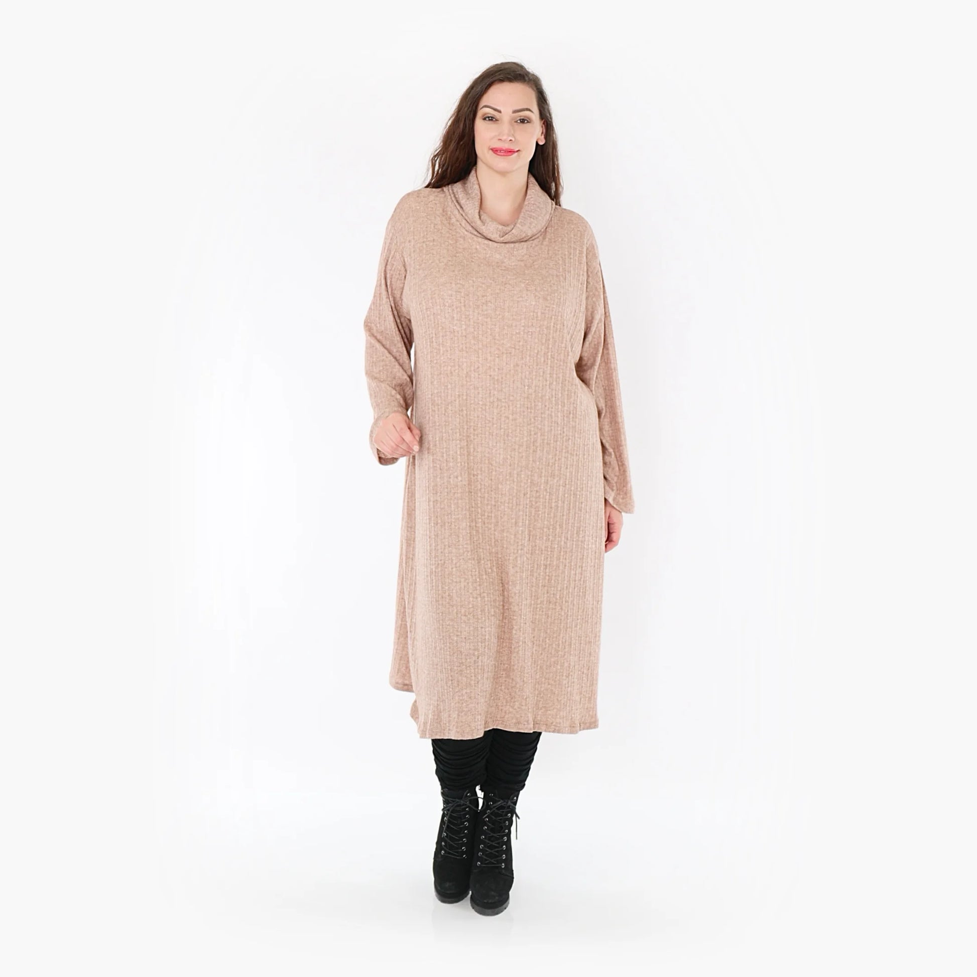 AKH Fashion Kleid in gerader Form, aus Polyurethan, 1384.6649R, Taupe, Gerippt, Schick