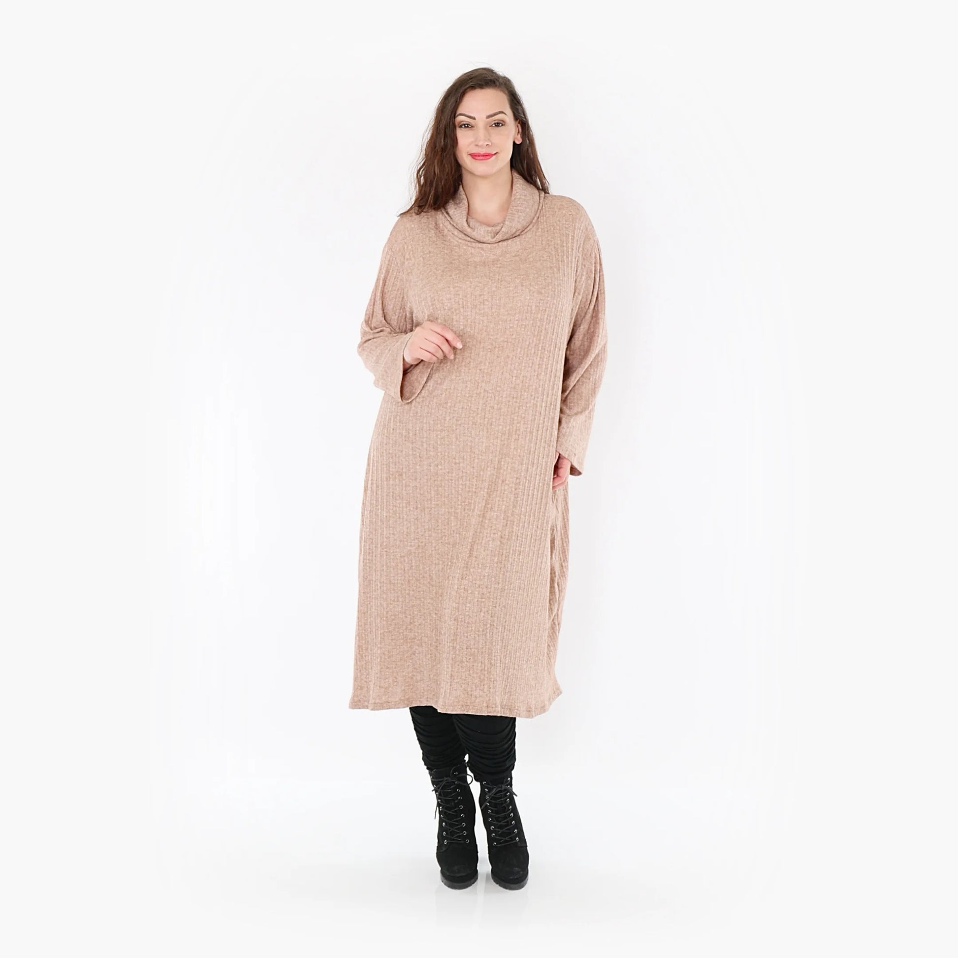 AKH Fashion Kleid in gerader Form, aus Polyurethan, 1384.6649R, Taupe, Gerippt, Schick
