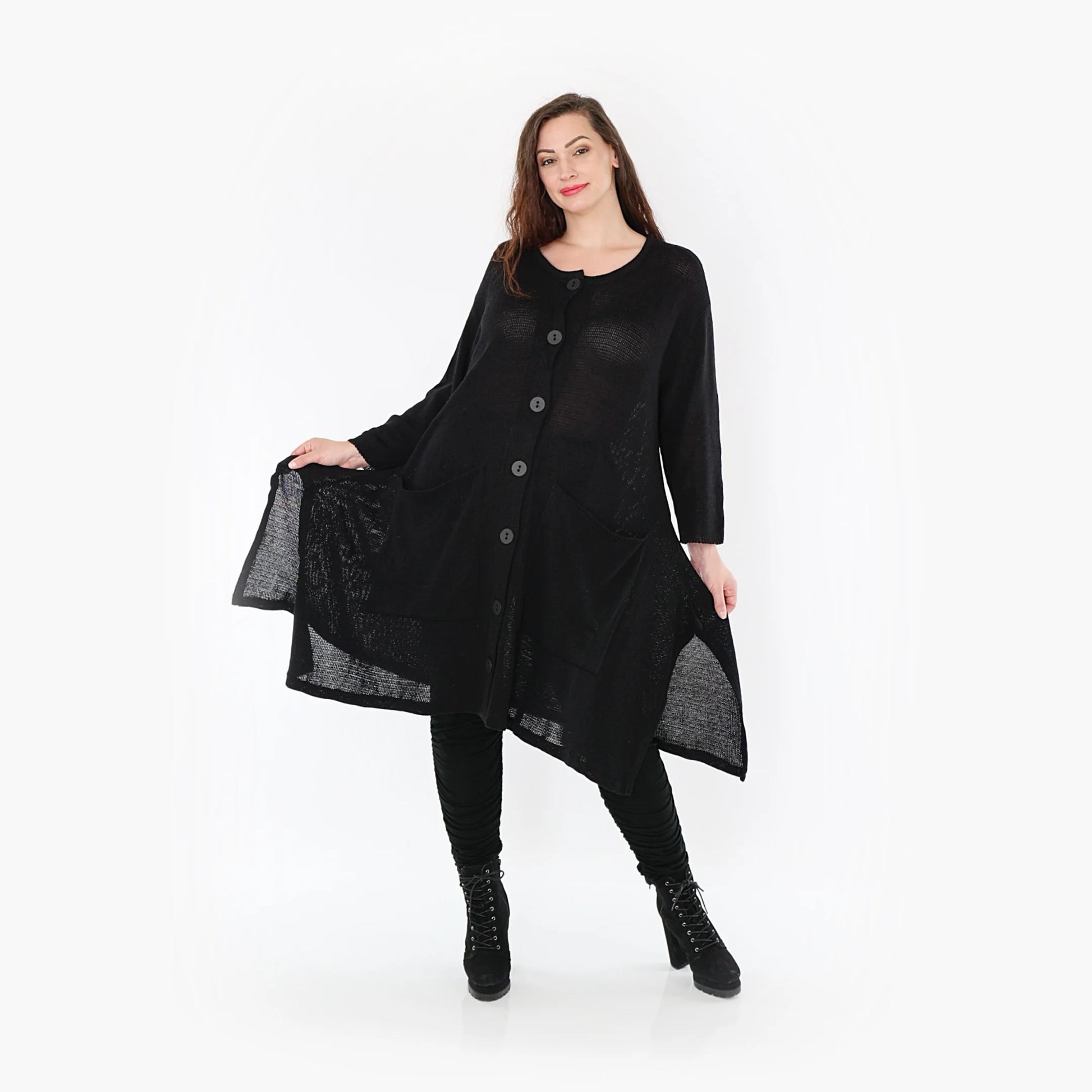 A-Form Mantel von AKH Fashion aus Baumwolle, 1388.01020, Schwarz, Schick, Modern, Bequem