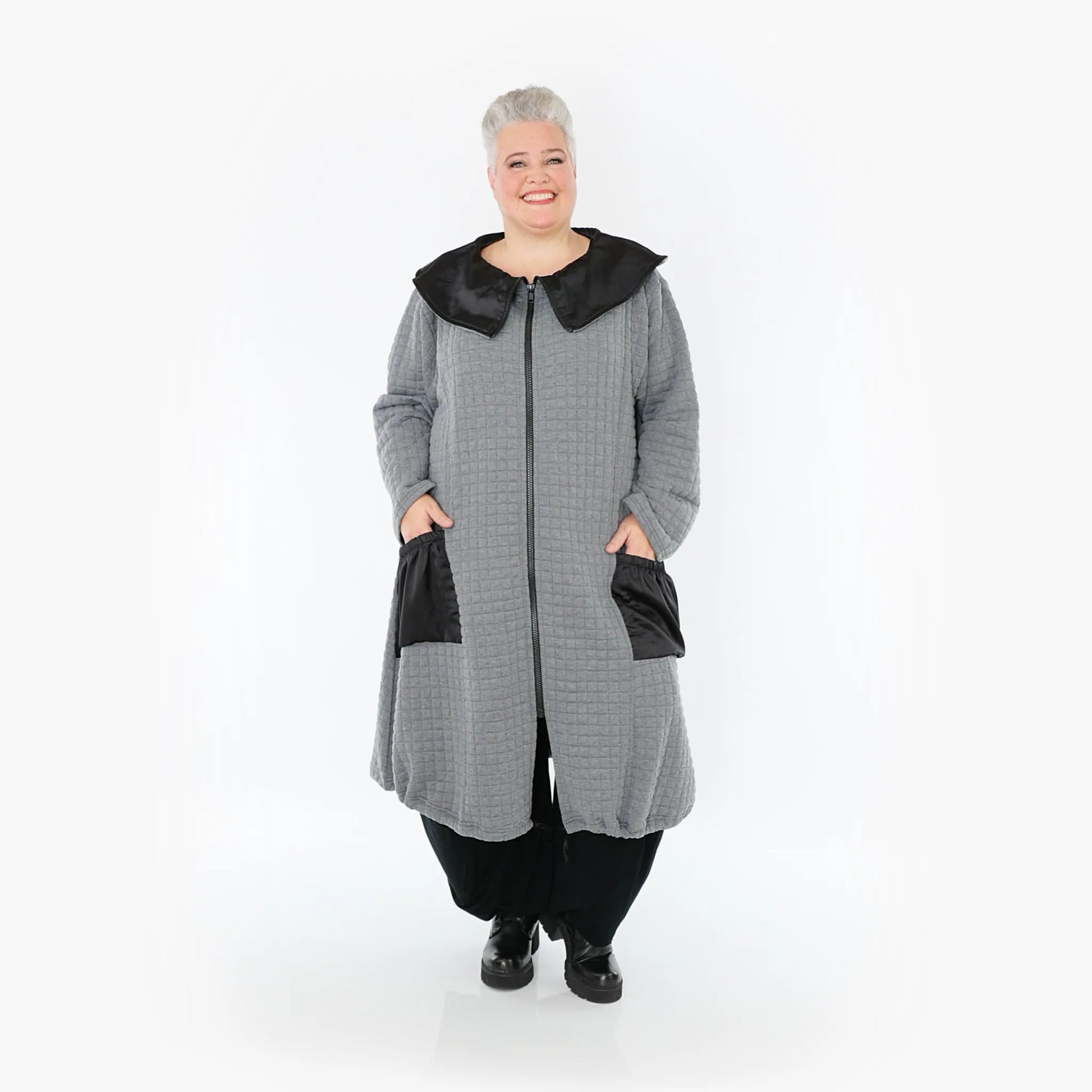 A-Form Mantel von AKH Fashion aus Materialmix, 1393.07004, Grau-Schwarz, Schick, Modern