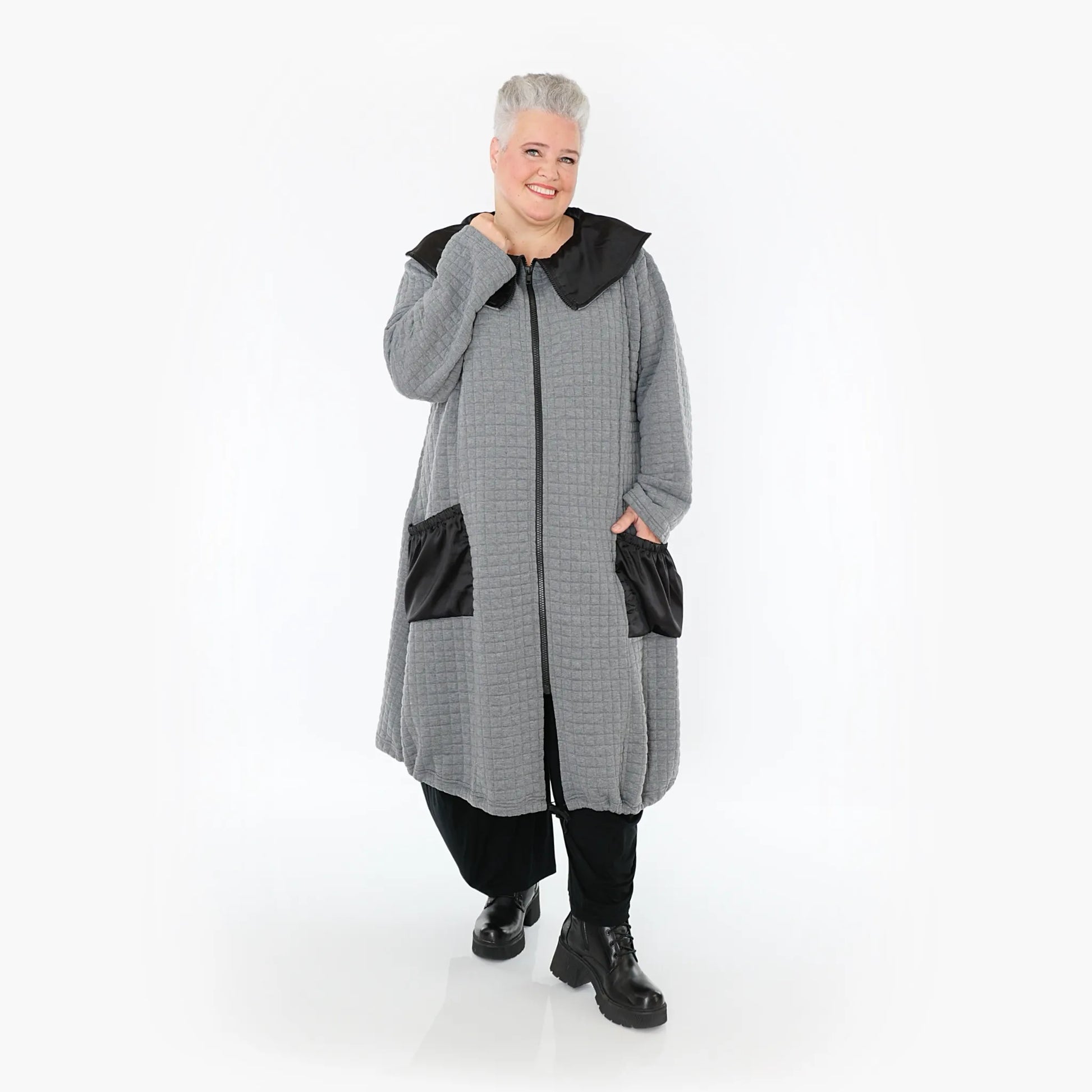 A-Form Mantel von AKH Fashion aus Materialmix, 1393.07004, Grau-Schwarz, Schick, Modern