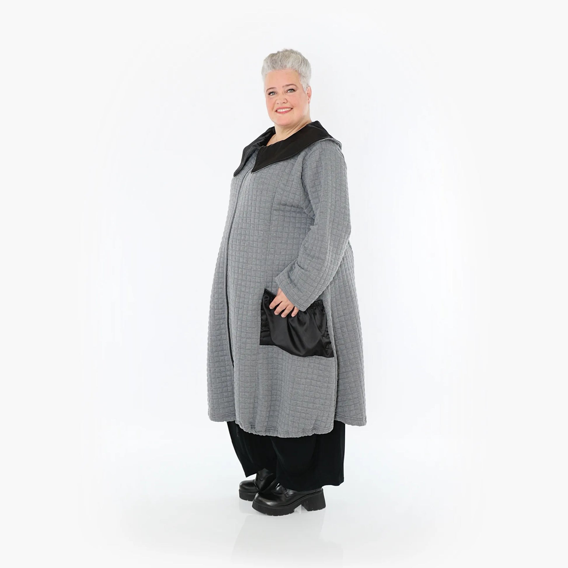 A-Form Mantel von AKH Fashion aus Materialmix, 1393.07004, Grau-Schwarz, Schick, Modern