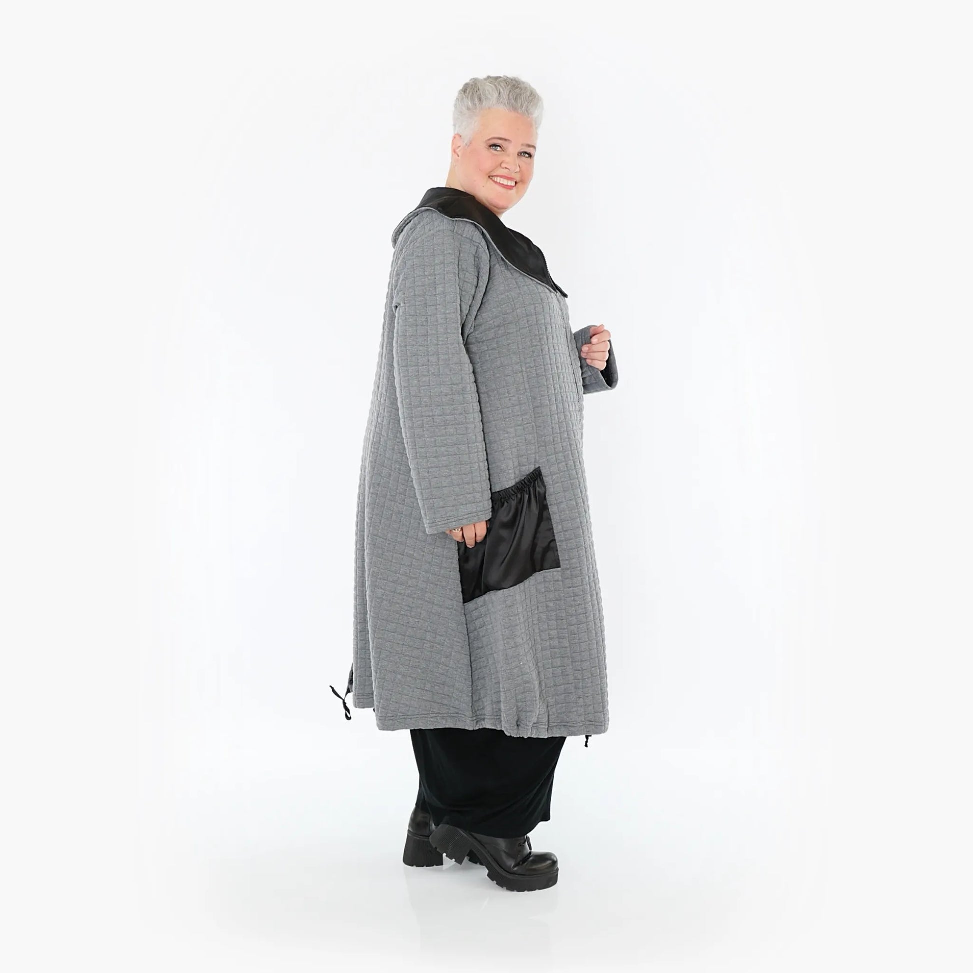 A-Form Mantel von AKH Fashion aus Materialmix, 1393.07004, Grau-Schwarz, Schick, Modern