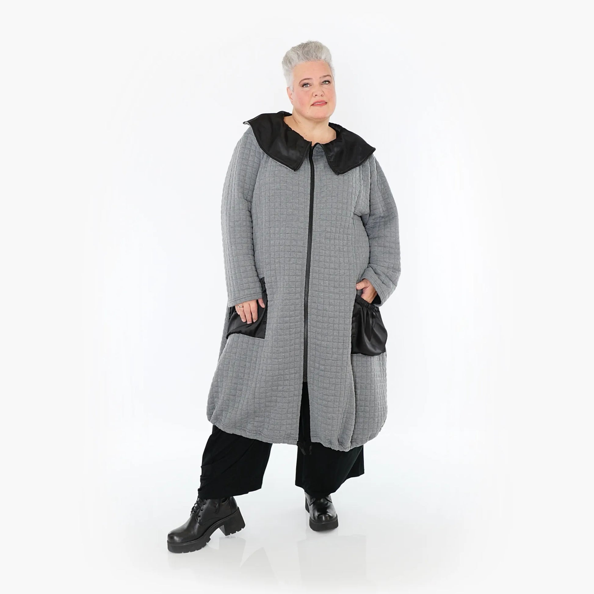A-Form Mantel von AKH Fashion aus Materialmix, 1393.07004, Grau-Schwarz, Schick, Modern