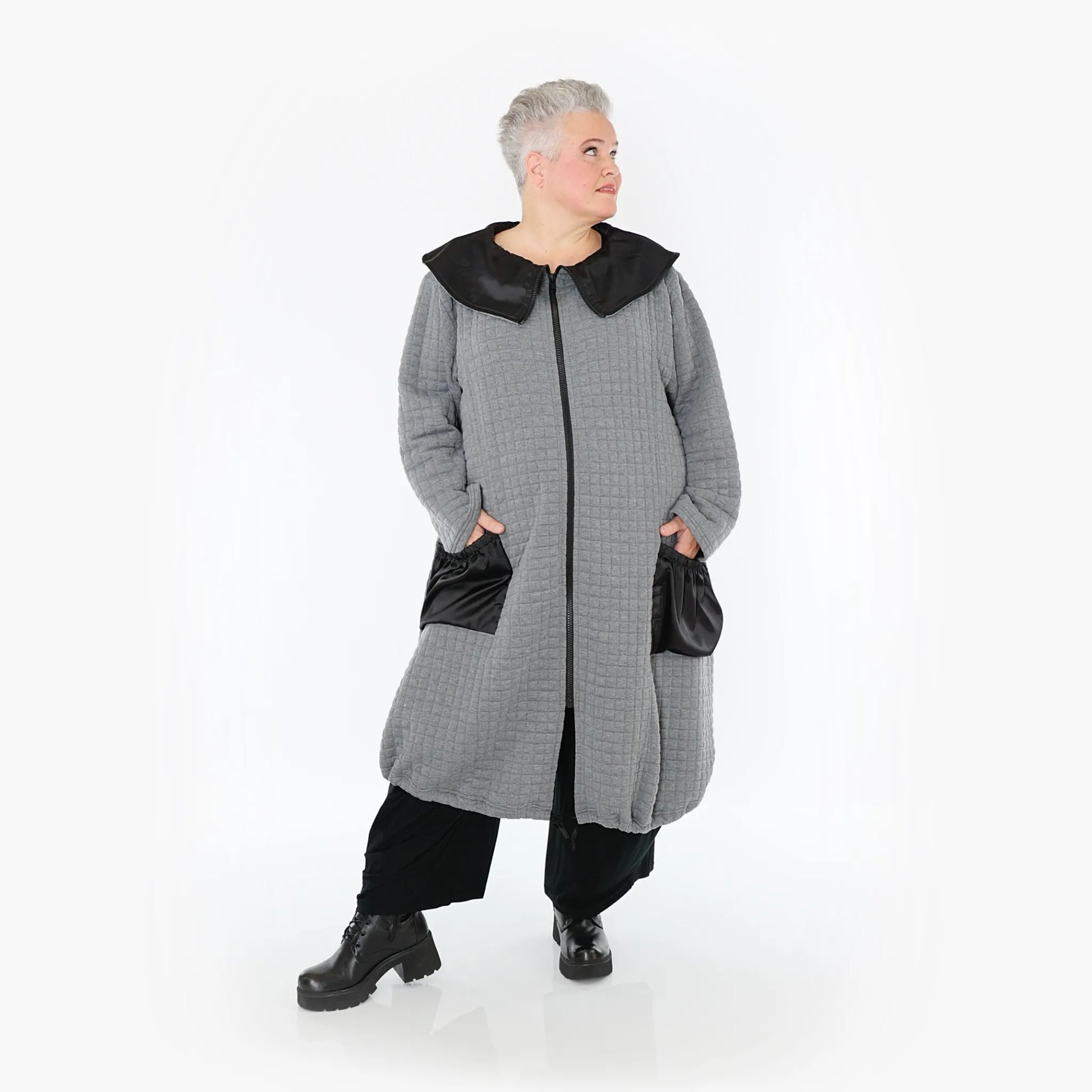 A-Form Mantel von AKH Fashion aus Materialmix, 1393.07004, Grau-Schwarz, Schick, Modern