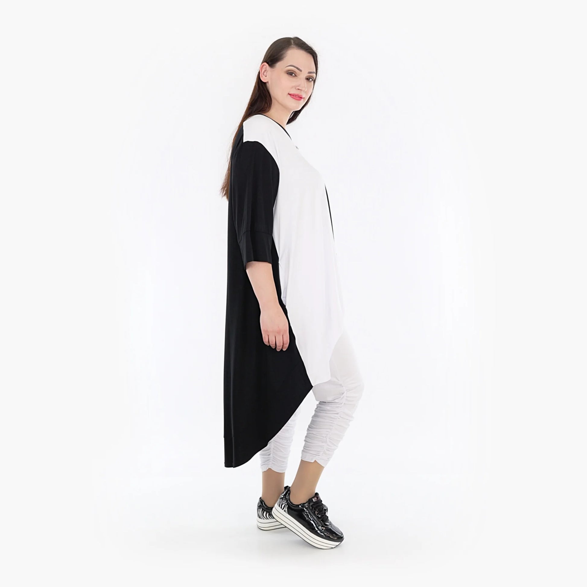 AKH Fashion Bigshirt in gerundeter Form, aus Viskose, 1321.06892, Schwarz-Weiß, Schick