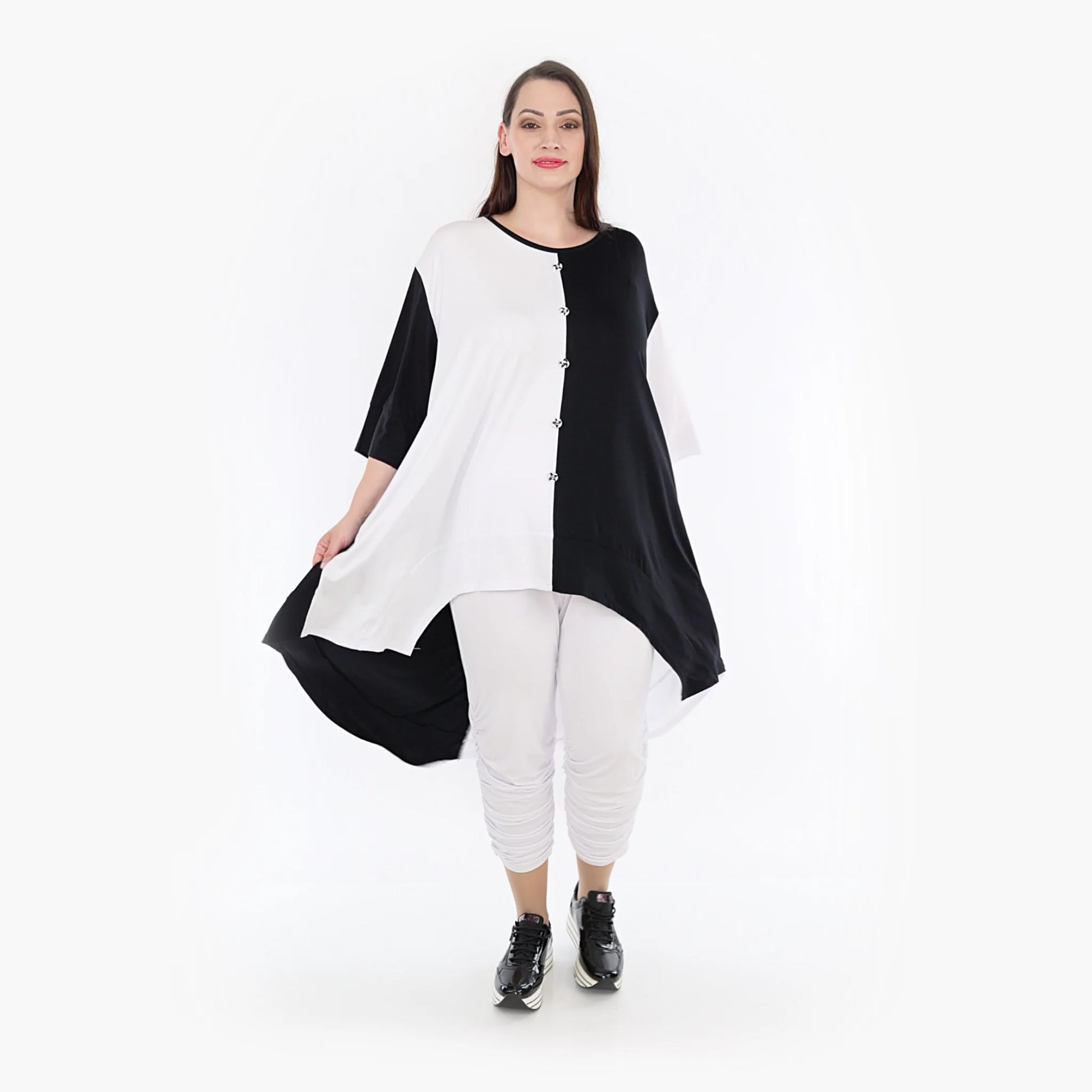 AKH Fashion Bigshirt in gerundeter Form, aus Viskose, 1321.06892, Schwarz-Weiß, Schick