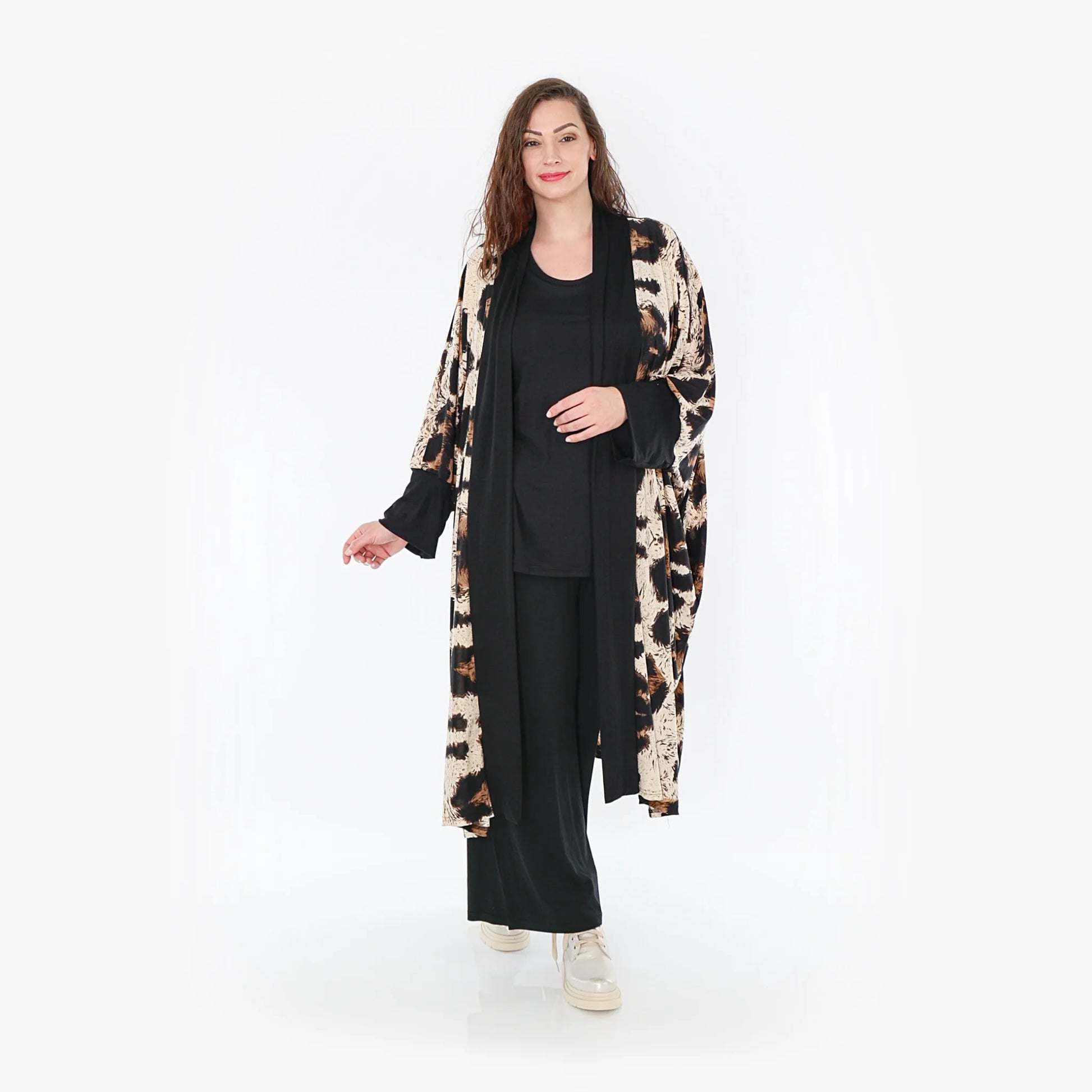 AKH Fashion Jacke in gerader Form, aus Viskose, 1369.06930, Beige-Schwarz-Braun, Leopard