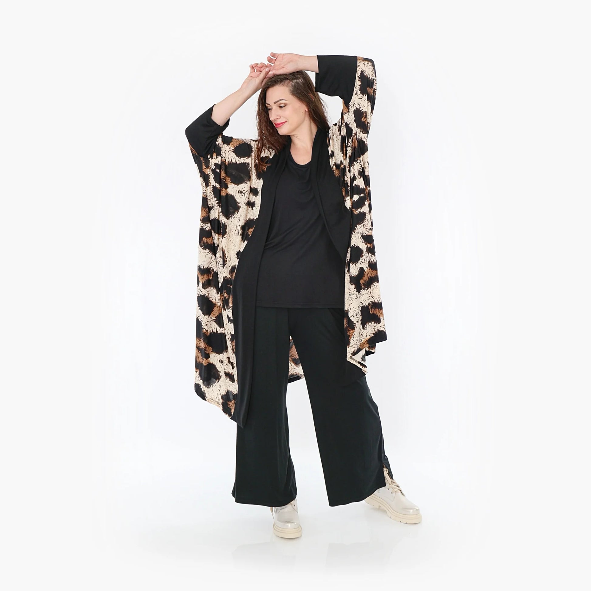 AKH Fashion Jacke in gerader Form, aus Viskose, 1369.06930, Beige-Schwarz-Braun, Leopard