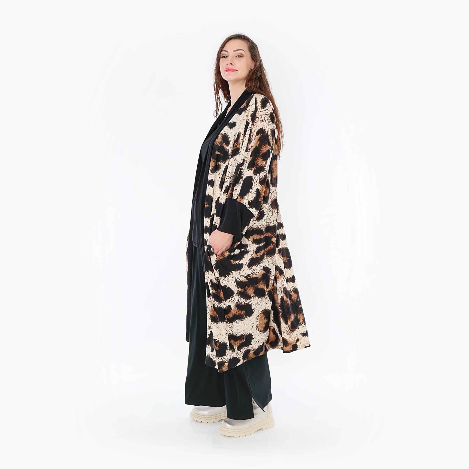 AKH Fashion Jacke in gerader Form, aus Viskose, 1369.06930, Beige-Schwarz-Braun, Leopard