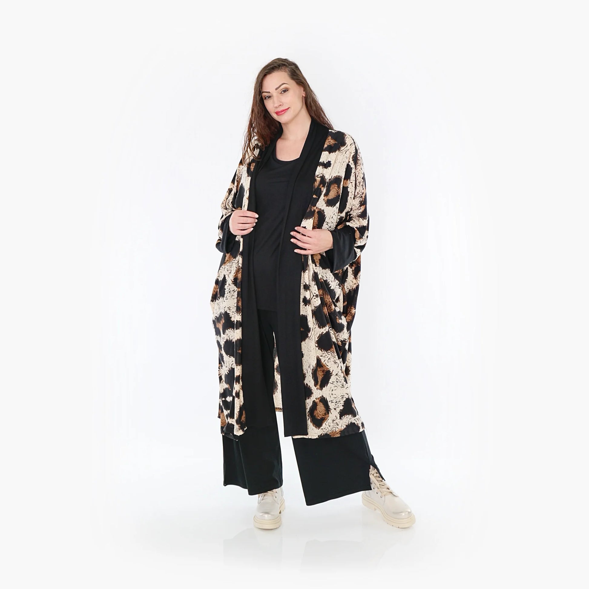 AKH Fashion Jacke in gerader Form, aus Viskose, 1369.06930, Beige-Schwarz-Braun, Leopard