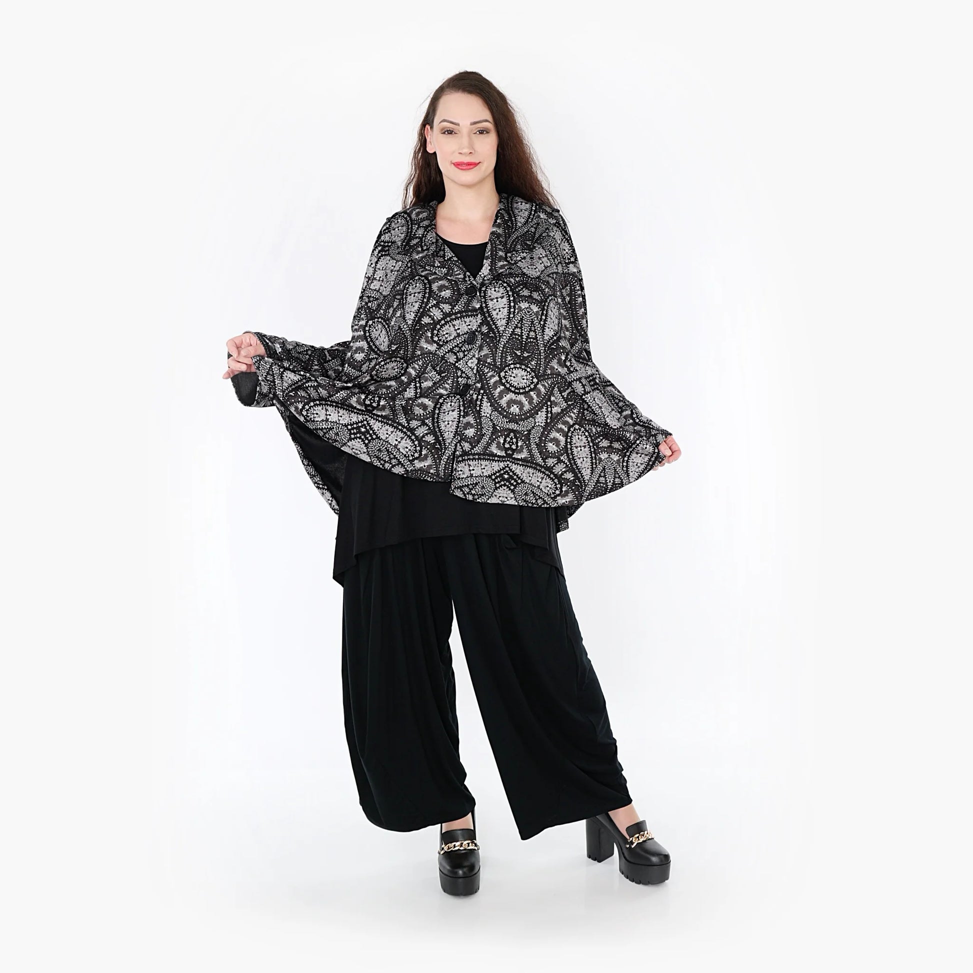 AKH Fashion Jacke in gerundeter Form, aus Materialmix, 1332.00140, Grau-Schwarz, Schick