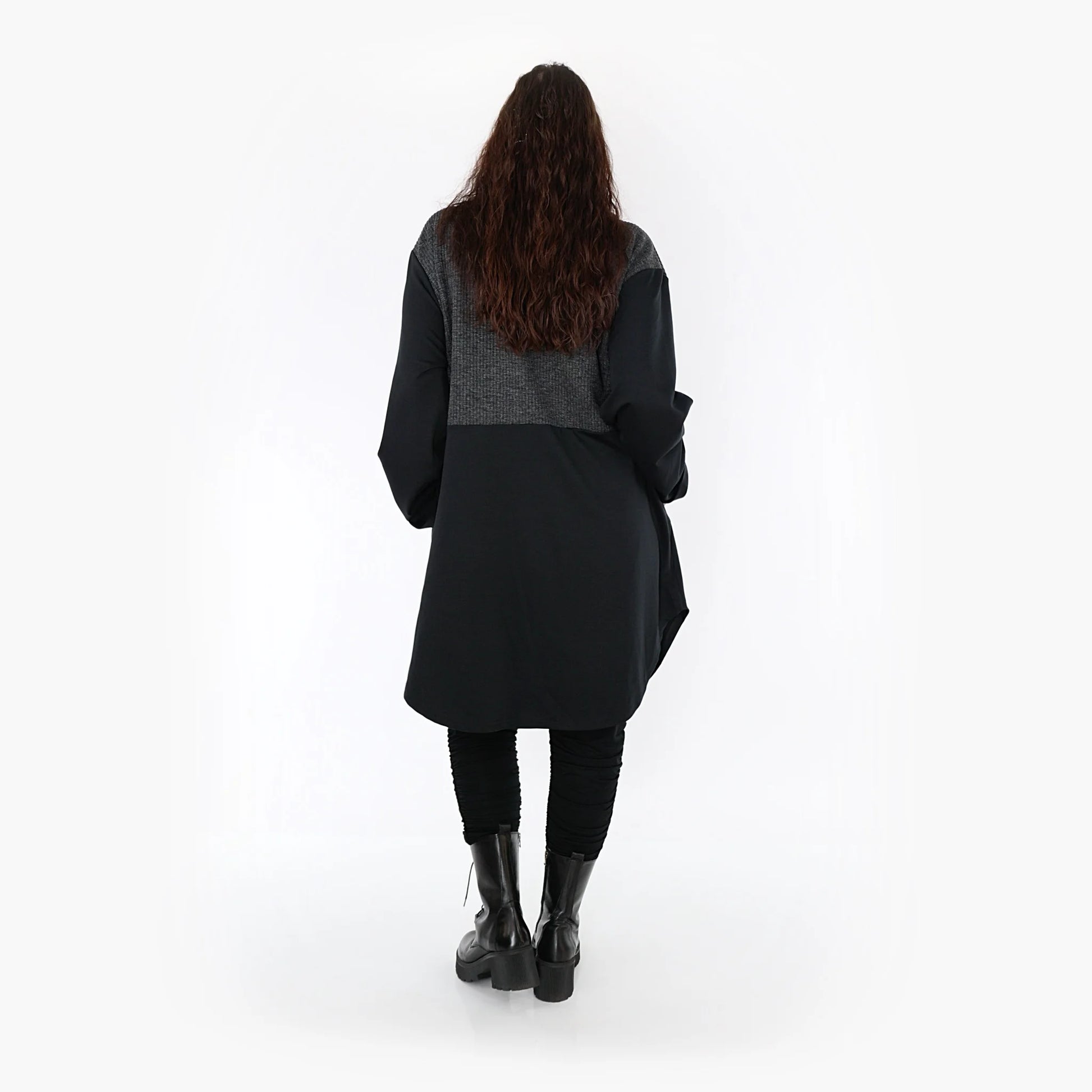 AKH Fashion Bluse in gerundeter Form, aus Materialmix, 1346.06881, Schwarz-Dunkelgrau