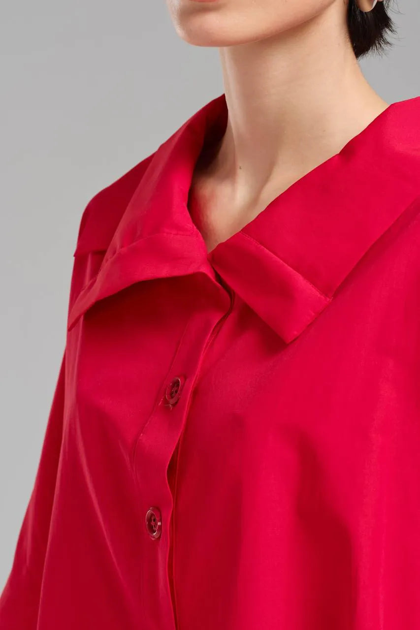 Stylische TW3 Bluse in gerundeter Form, aus Baumwolle, 1121, Rot, Schick, Modern, Ausgefallen