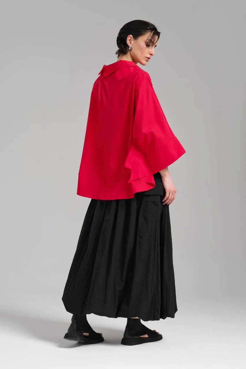 Stylische TW3 Bluse in gerundeter Form, aus Baumwolle, 1121, Rot, Schick, Modern, Ausgefallen