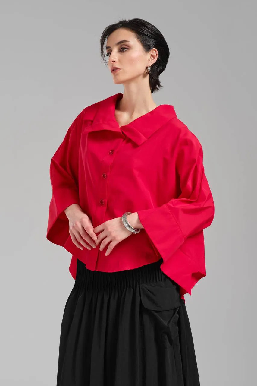 Stylische TW3 Bluse in gerundeter Form, aus Baumwolle, 1121, Rot, Schick, Modern, Ausgefallen