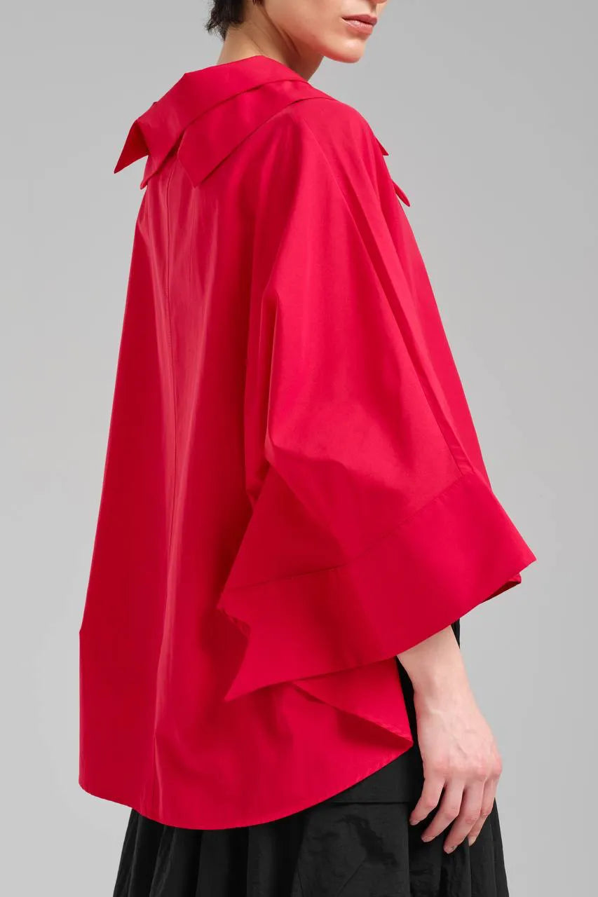 Stylische TW3 Bluse in gerundeter Form, aus Baumwolle, 1121, Rot, Schick, Modern, Ausgefallen