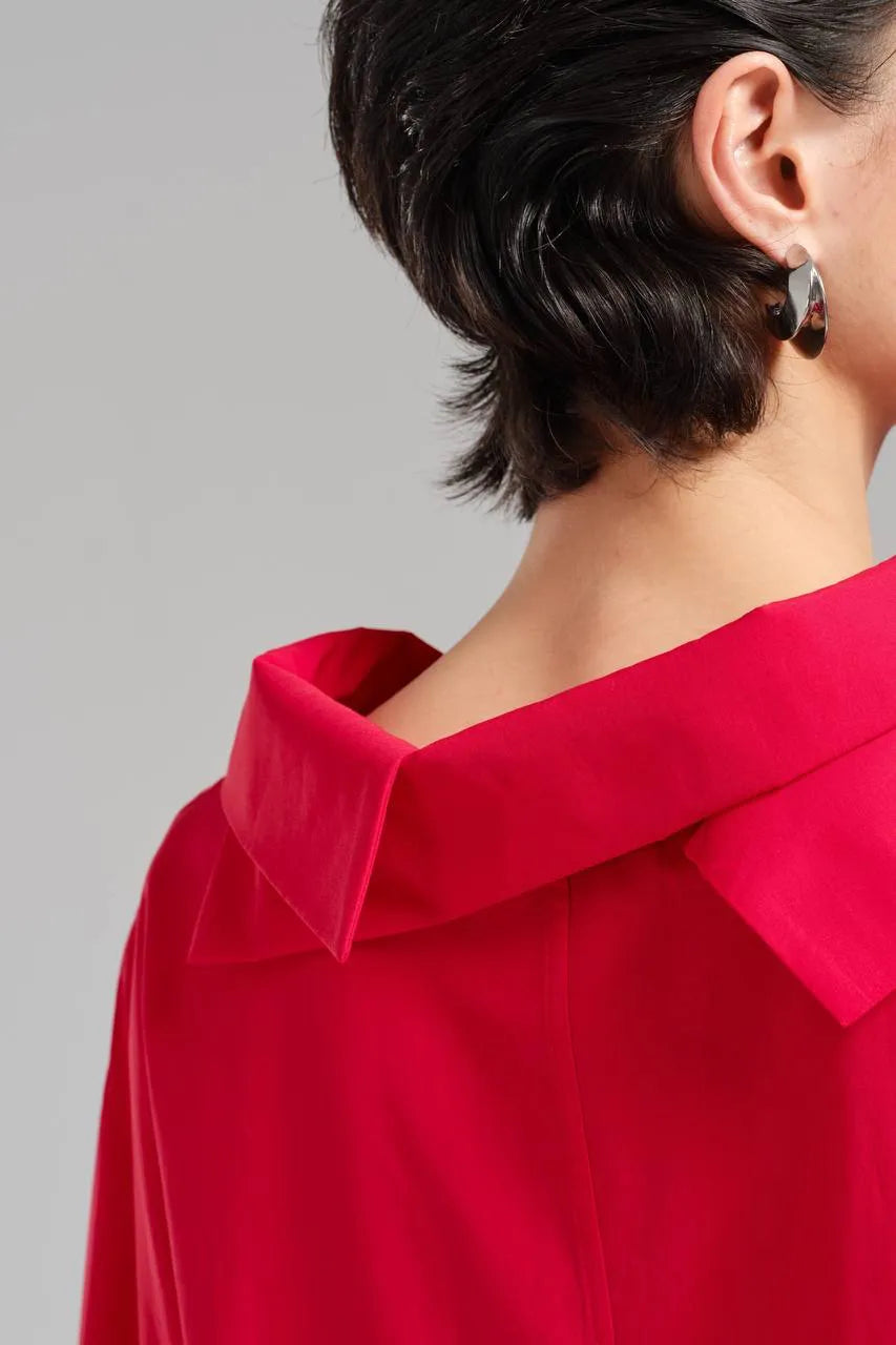 Stylische TW3 Bluse in gerundeter Form, aus Baumwolle, 1121, Rot, Schick, Modern, Ausgefallen