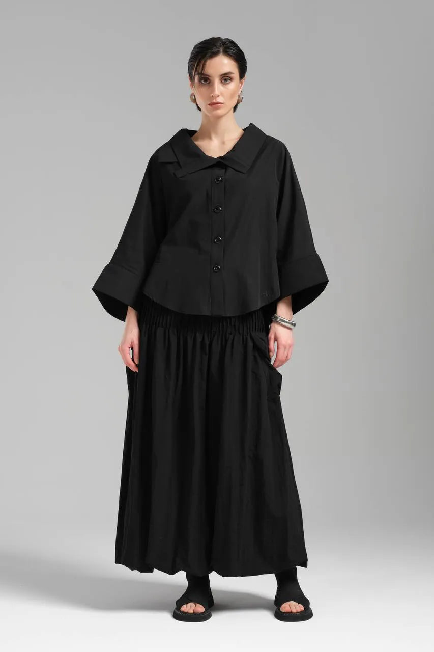 Stylische TW3 Bluse in gerundeter Form, aus Baumwolle, 1121, Schwarz, Schick, Modern, Ausgefallen